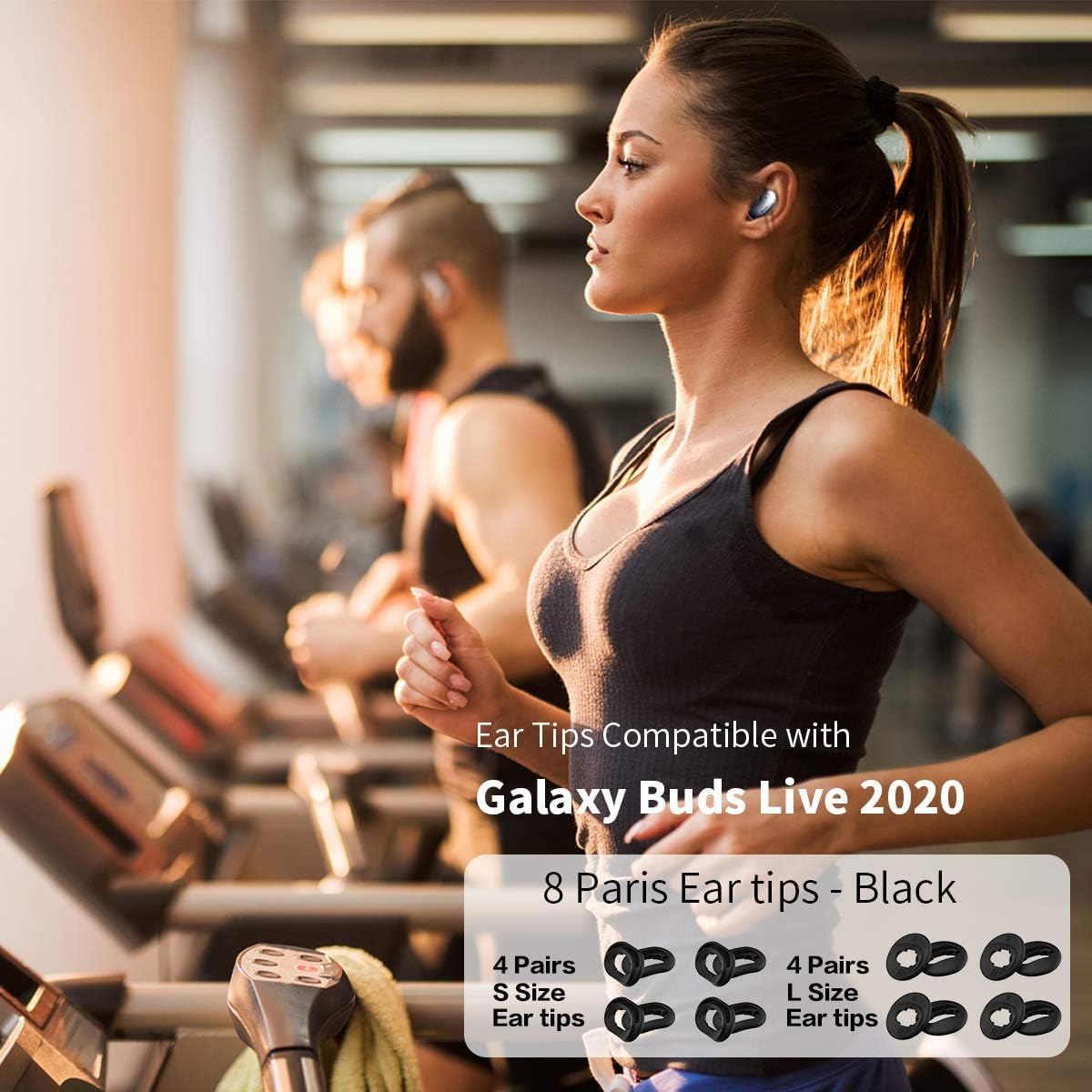 [8 Pairs] for Galaxy Buds Live Ear Tips Anti-Slip/Dust Silicone Ear Tips Ear Cushion Ear Gel Accessories Compatible with Samsung Galaxy Buds Live - S/L (Black) image number 6