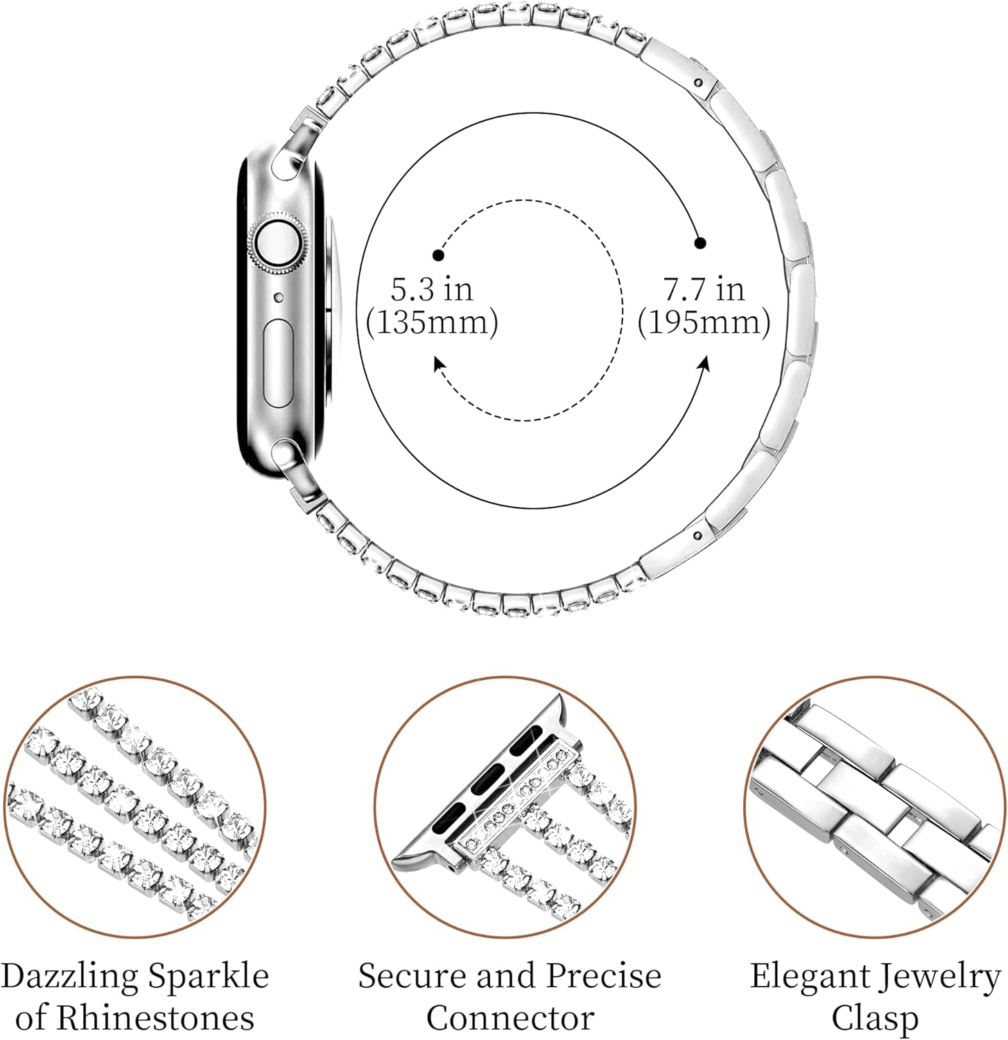 Ocaer Compatible with Apple Watch Band 42Mm 41Mm 40Mm 38Mm 46Mm 45Mm 44Mm 49Mm, Bling Metal Strap for Iwatch Series 11 10 9 8 7 6 5 4 Ultra SE 3 2 1,Thin Jewelry Apple Watch Bracelet Bands for Women image number 7