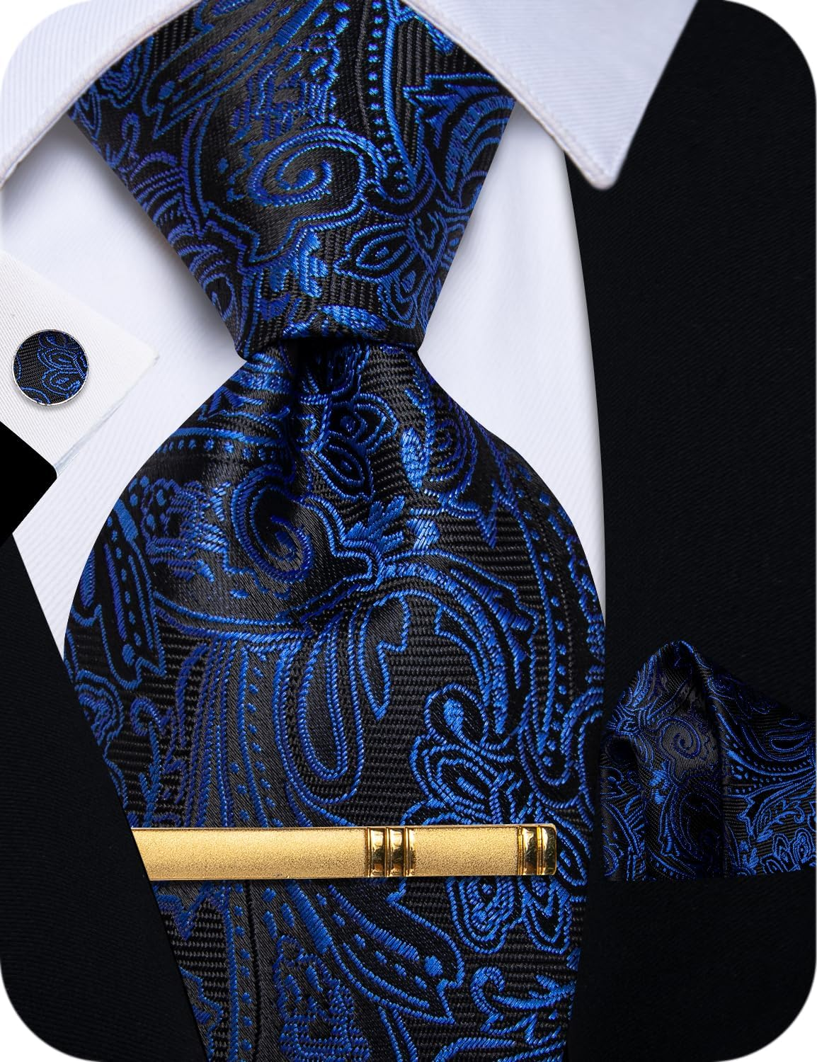 Yourties Silk Ties for Men Paisley Floral Striped Necktie and Pocket Square Cufflinks Tie Clip Set 4PC