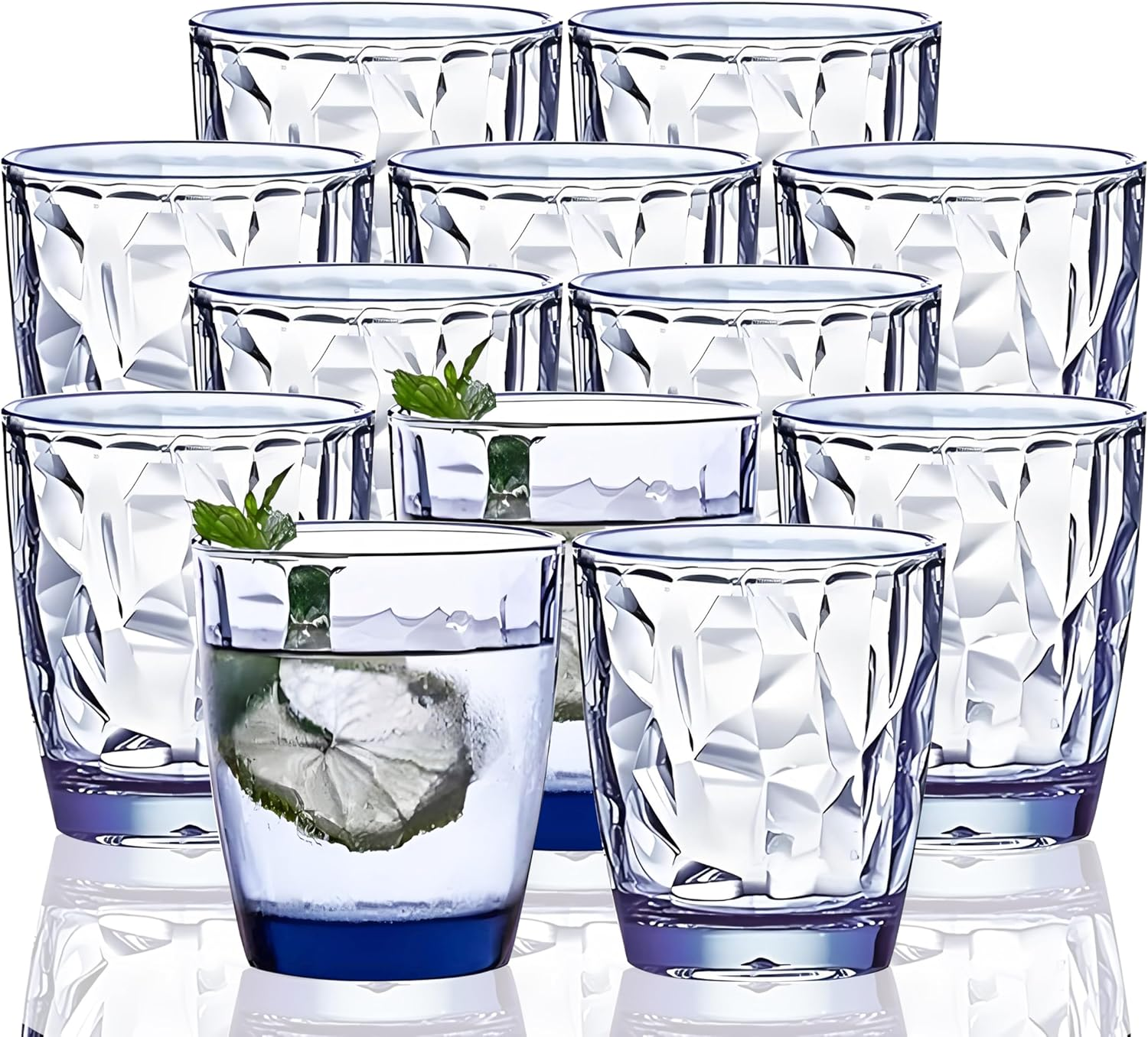 VEILEDGEM 15Oz Shatterproof Tritan Drinking Glasses Unbreakable Acrylic Glasses Drinkware BPA Free Hard Plastic Cups Reusable Kitchen Water Glasses Drinking Set of 8 (Blue)