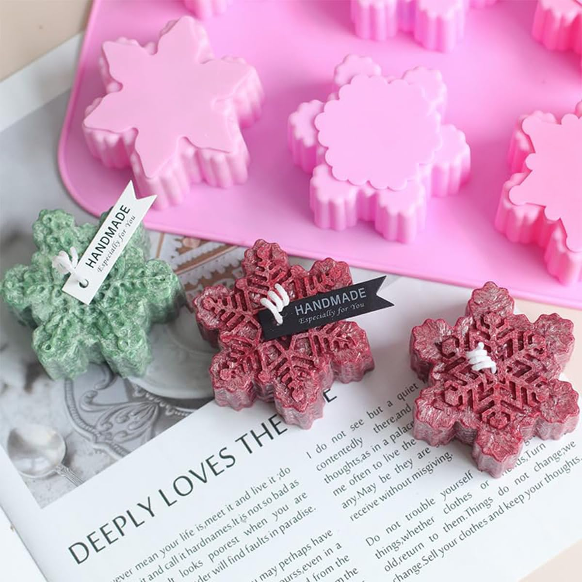 Christmas Snowflake Silicone Chocolate Mold for Baking Cake Biscuits Fondant Candy Ice Cube Bath Bombs Jelly Making Soap Candles Molds for Xmas Party Holiday Decorating 2Pcs image number 3