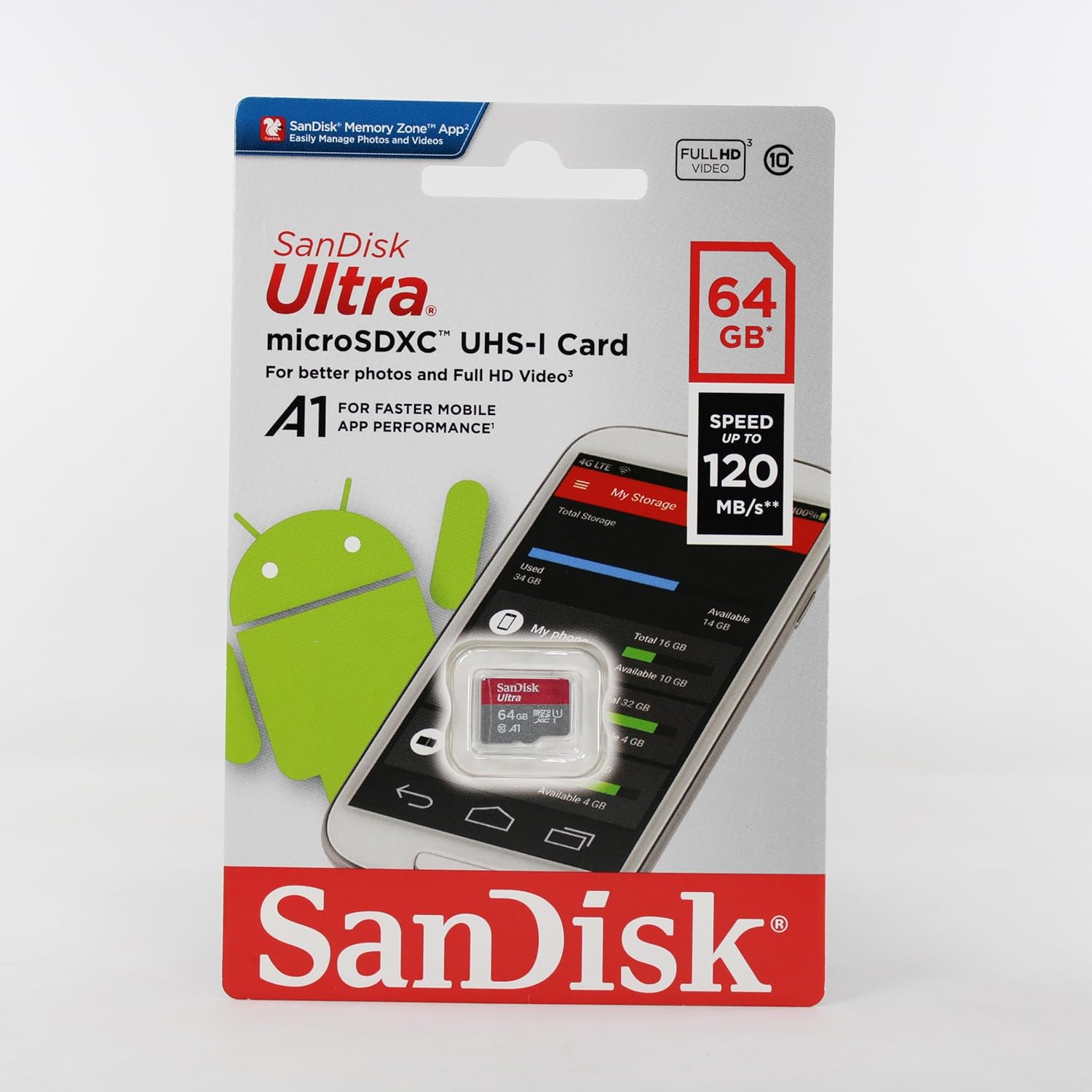 Sandisk Ultra Class 10 Microsd for Android Smartphone Tablet, 64GB