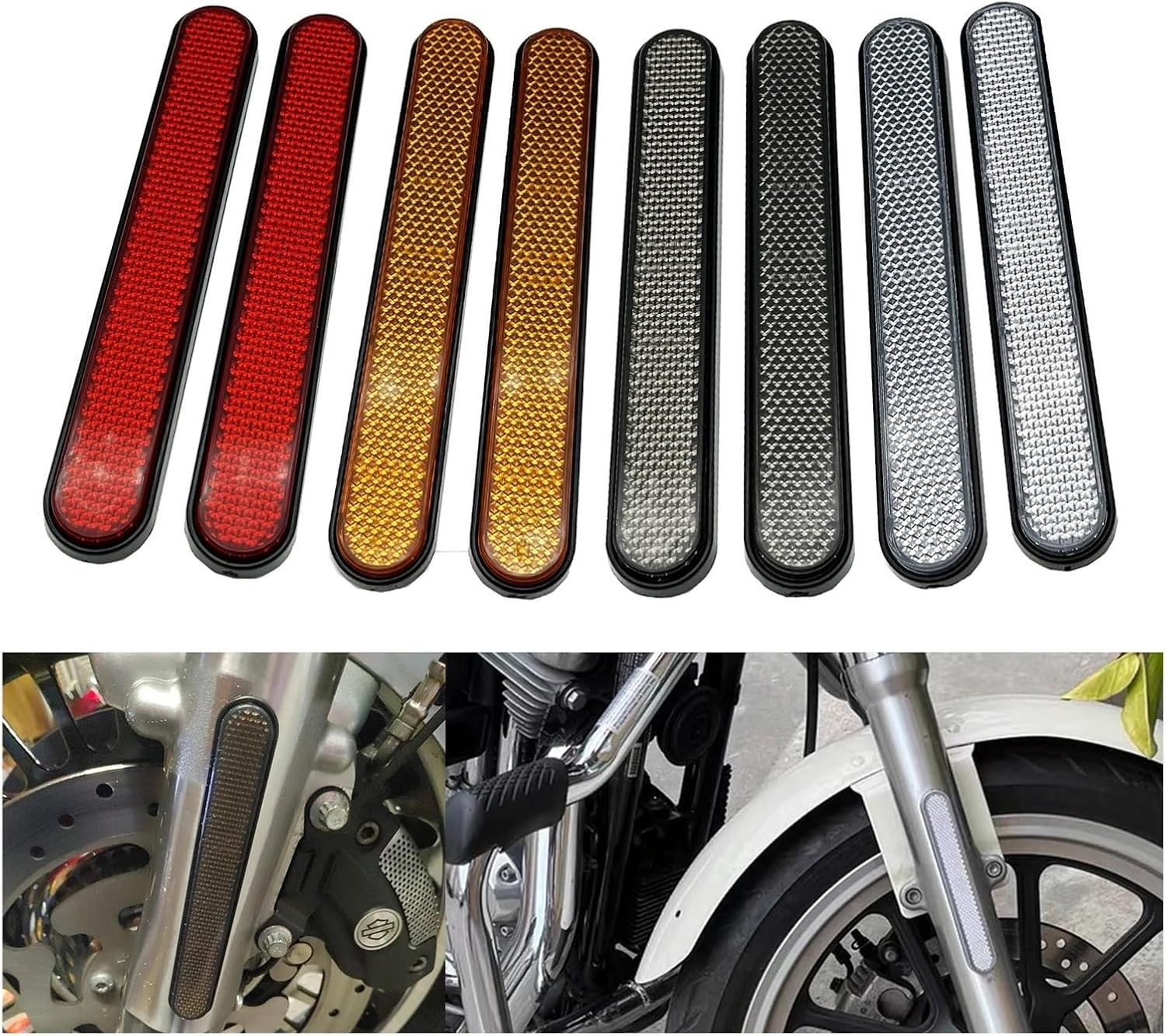 Motorcycle Front Fork Reflector Sticker Lower Legs Slider Saddlebag Reflective Cover Compatible with Dyna Softail Sportster Fatboy(Smoke) - Red image number 6