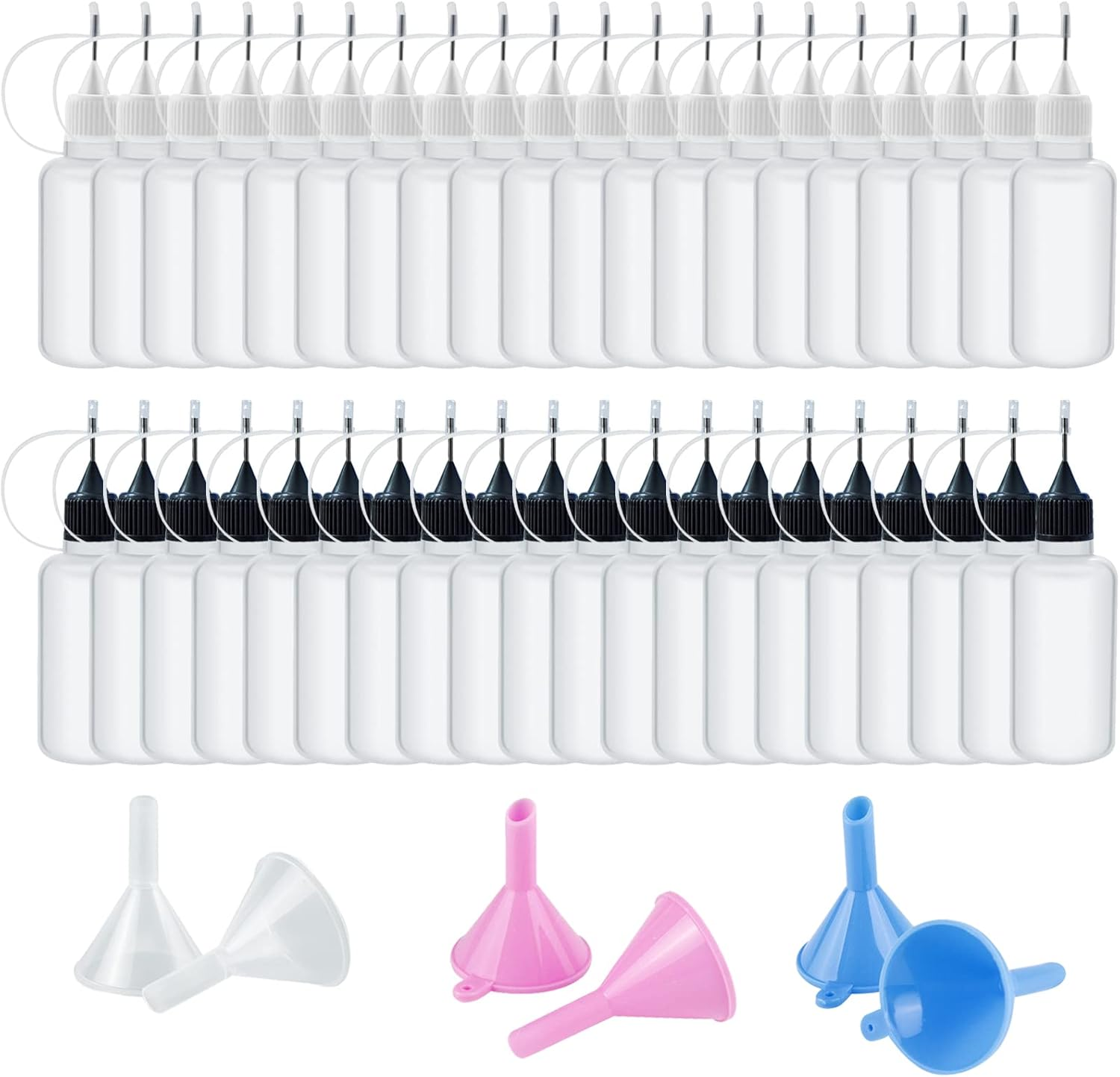 TTYSHIP Pack of 40 Needle Bottles, Plastic Applicator Bottles, Precision Tip Applicator Bottles, with 6 Funnels, Small, for Crafts, Oils, Glues, Paints and Alcohol Inks (10 Ml) image number 4