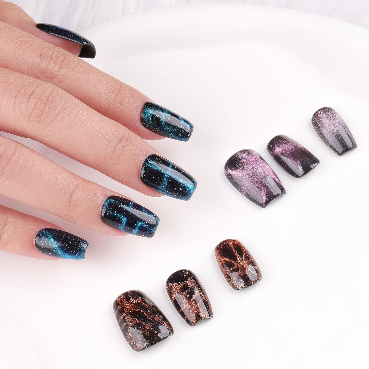 Heemeei 47 Pieces Cat Eye Magnets for Nails, Square and Beaded Nail Magnets for Nail Art, Cat Eye Magnet for Nails, Set of Strong Nail Magnets, Magnet Tool image number 2