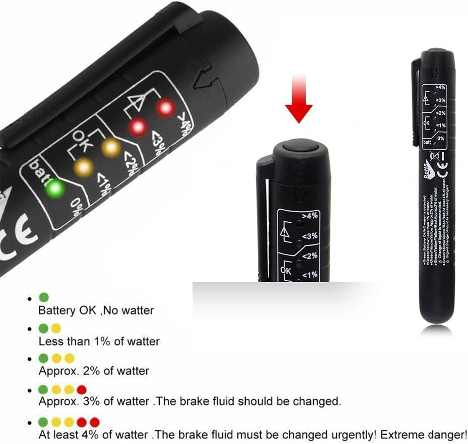Brake Fluid Liquid Tester Pen, Hydraulic Fluid Liquid Oil Moisture Analyzer with 5 LED Indicators, Auto Brake Diagnostic Testing Tool, Car Accessories Check Engine (Not Equipped with Batteries） image number 4