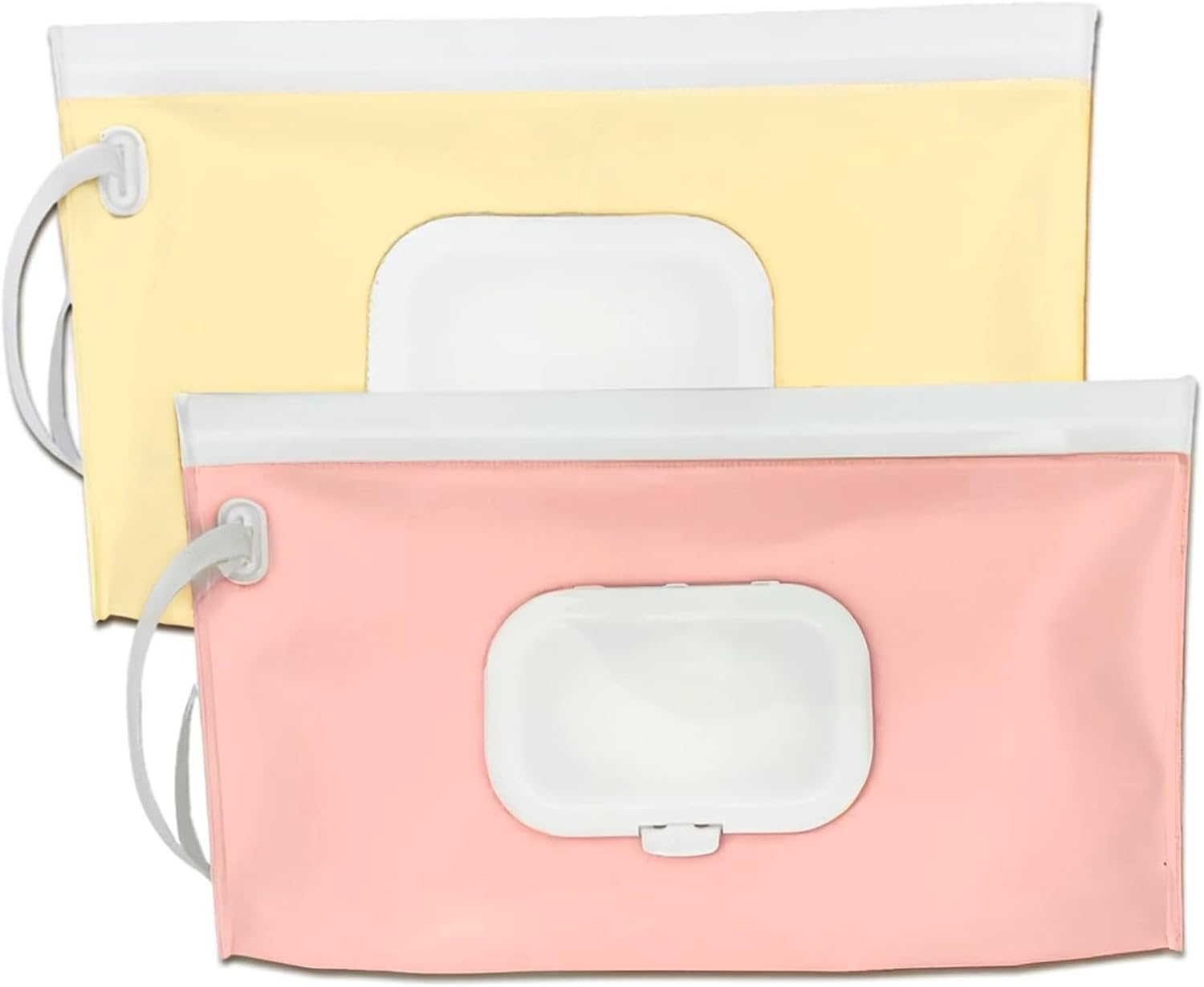 Baby Wipes Dispenser 2-Pack, Blush Pink & Cream Dual-Color Set, EVA Waterproof Material, Leak-Proof, Portable Wet Wipes Dispenser with Wrist Strap, Travel Bag Container by Ermaoo