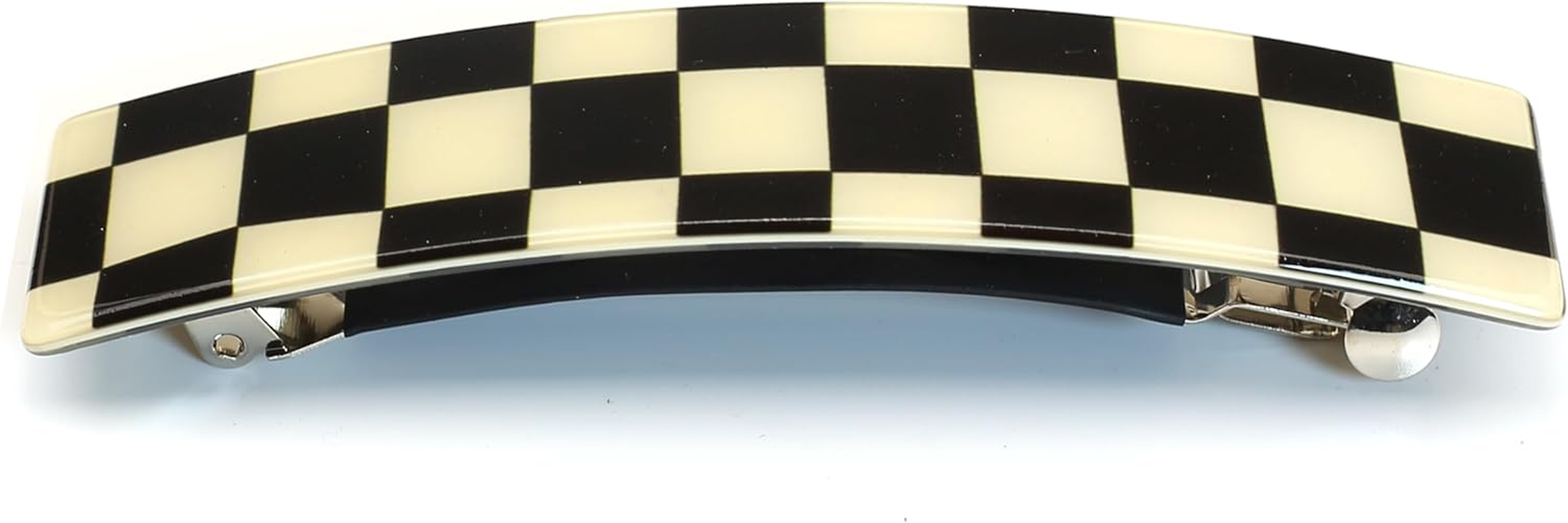 Qingoo Black Checkerboard Barrette Automatic Hair Clip Patent Clip Hair Jewellery Headpiece 1 Piece (10.5 Cm X 2.5 Cm, Black) image number 1