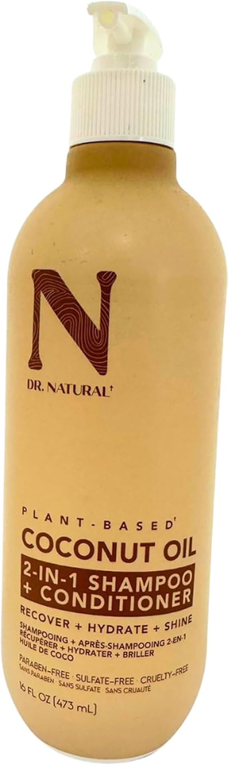 Dr. Natural 2-In-1 Shampoo plus Conditioner - Strengthen and Add Shine to Hair - Moisturizing Frizz Control Clarifying Shampoo - Coconut Oil - 473 Ml