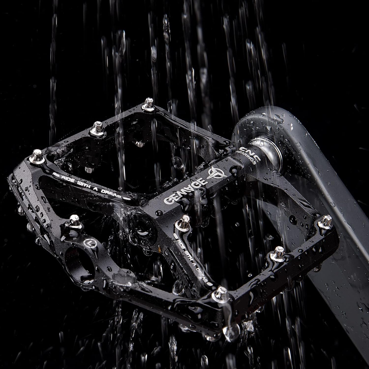 Road/Mountain Bike Pedals - 3 Bearings Bicycle Pedals - 9/16&rdquo; CNC Machined Flat Pedals with Removable Anti-Skid Nails image number 5