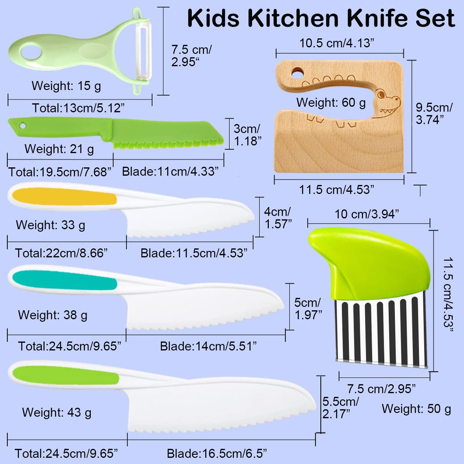 Kids Cooking Cutter Set, 8 Pcs Knife Set, Safe Knives, Wooden Kitchen Knife, Toddler Kitchen Tools for Montessori Chopper Cutting Fruit Vegetable image number 5