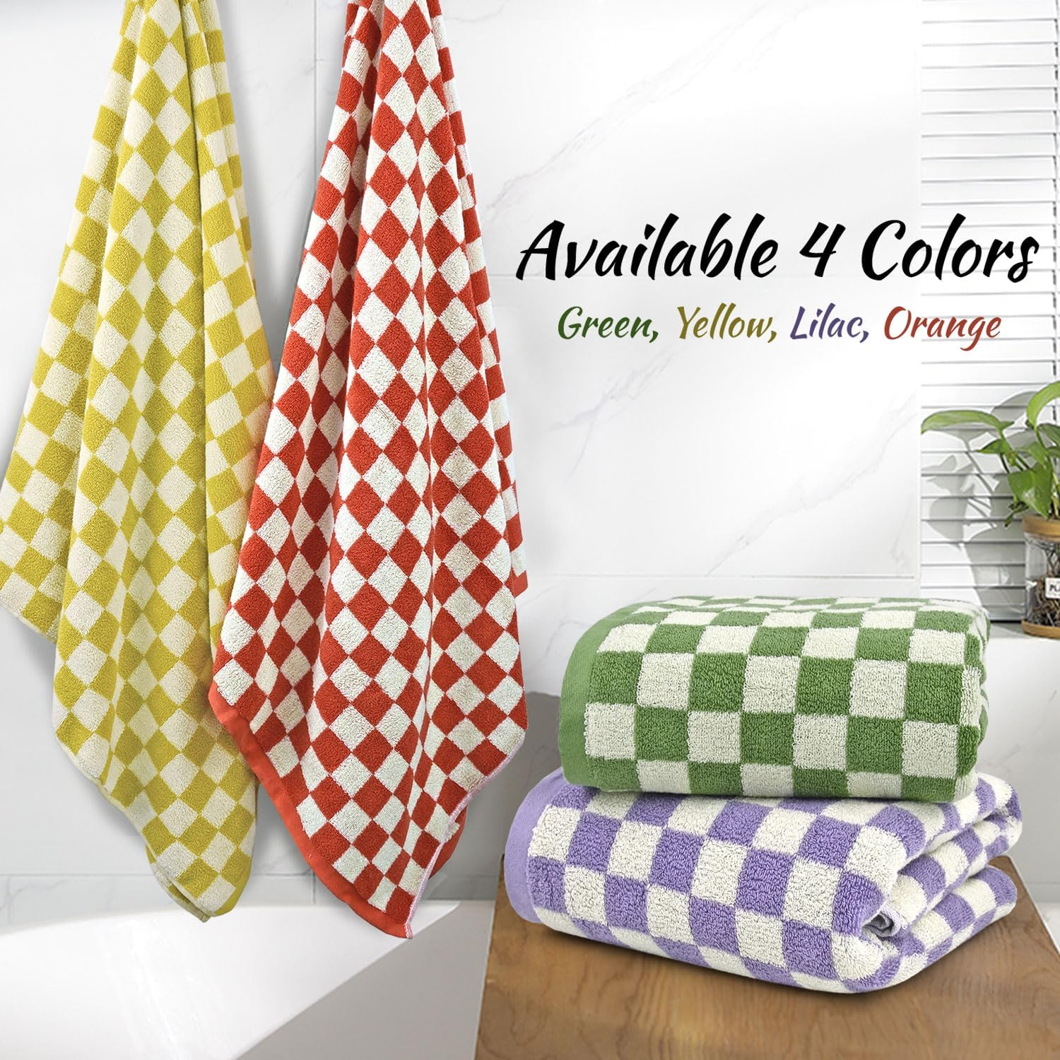 Jacquotha Shower Towels for Bathroom 27.5X55 Inches - Quick Dry Bath Towels Extra Large (2Pack), Cute Towels Checkered Bathroom Towels Set Lilac, 520GSM Absorbent Cotton Towels