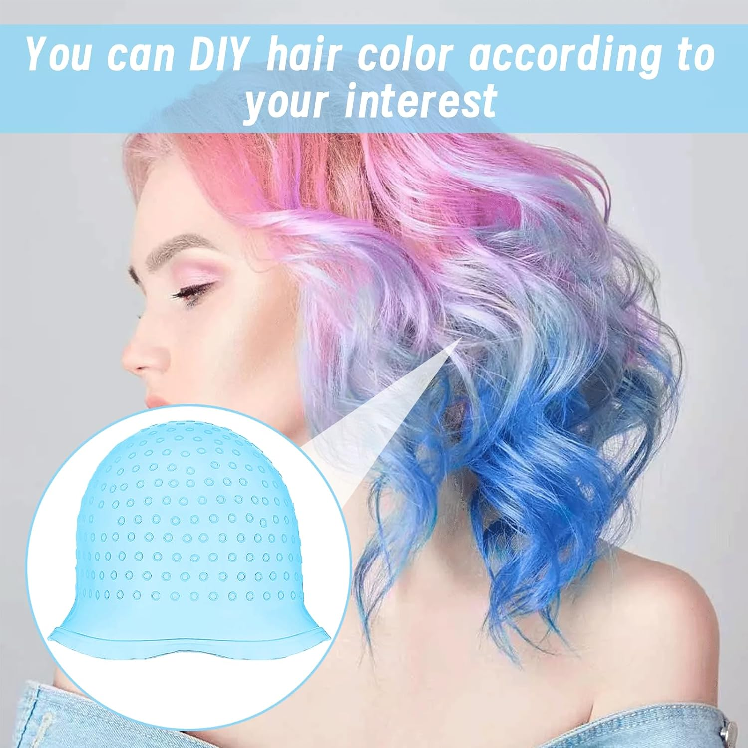 Pack of 2 Highlight Caps, Silicone Hair Highlight Cap, Highlights Cap, Highlight Cap, Highlight Cap, Highlight Cap, Highlight Hood with Needle and Holes, Reusable, for Professional Salon and Home Hair image number 6