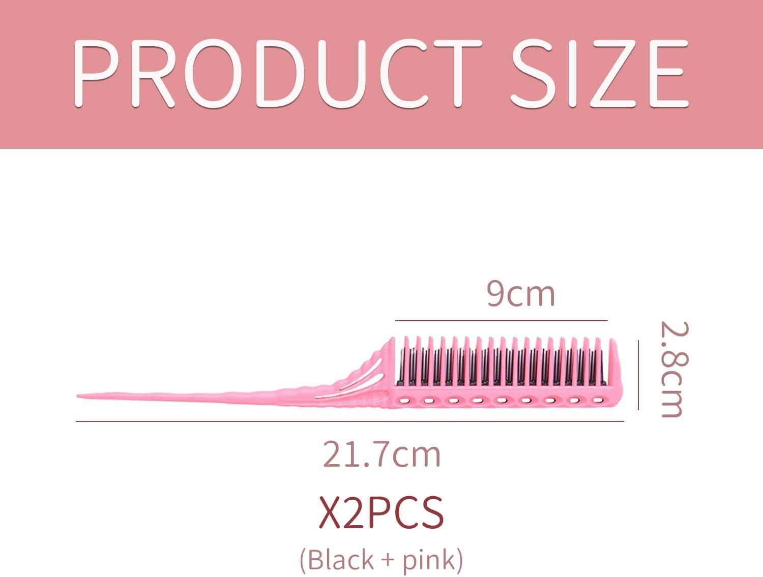 2-Piece Disc Hair Comb, Hairdressing Comb with Dense Tooth Design, Three-Row Hair Comb, Antistatic Hair Comb, Pointed Tail Comb Only for Women (Black, Pink) image number 4