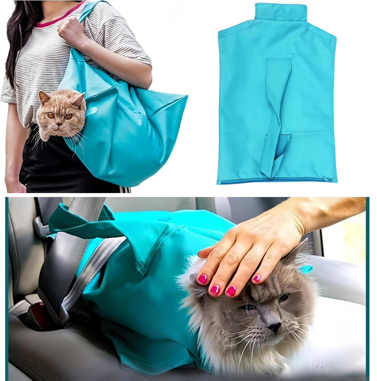 1Pc Anti-Scratching Cat Carrier Pouch Bag Nail Trimming, Cat Carrier Pouch Bag Tote Design anti Scratching for Claw Care Nail Trimming