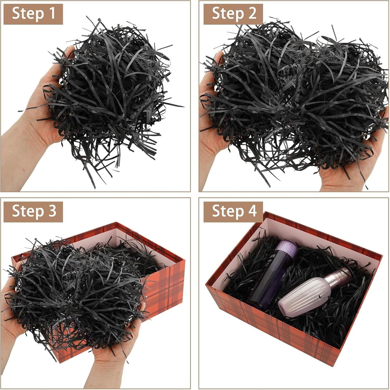 Suithink Shredded Paper for Gift Baskets, 200G Crinkle Cut Paper Shred Filler for Birthdays, Weddings,Boxes Bags, Basket Filler,Anniversaries,Gift Wrapping (Black) image number 6