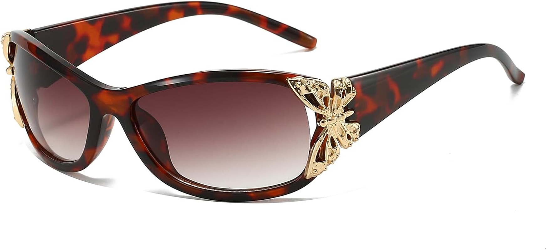 LJCZKA Wrap around Y2K Sunglasses for Women Oversized Butterfly Glittering Sun Glasses Vintage Shield Shades UV400 Protection