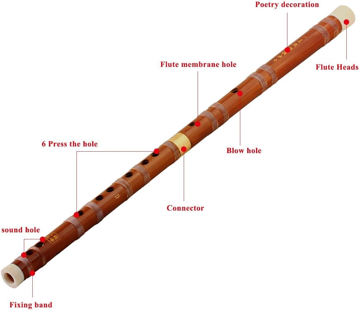Traditional Handmade Chinese Musical Instrument Bamboo Flute Dizi in D Key 1 Pcs image number 2