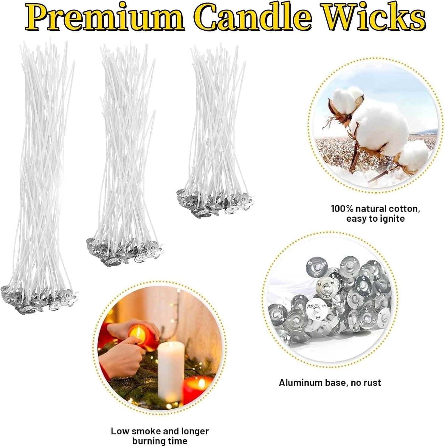 90Pcs Cotton Pre Waxed Candle Wicks with 10 Pcs Candle Wick Holders and 3 Sheets Dot Stickers,Candle Wicks for Making Candles image number 6