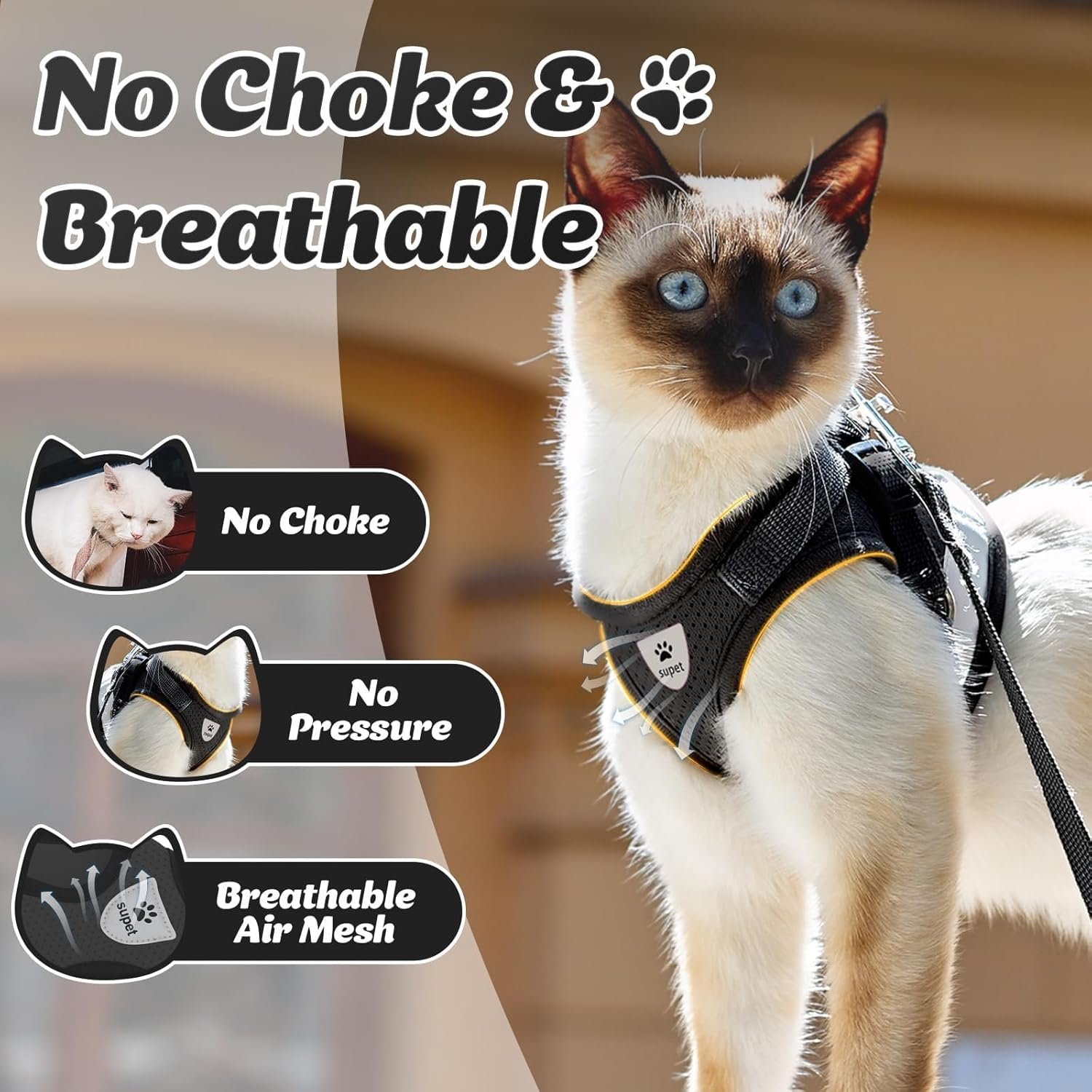 AYEHIOJU Anti-Escape Cat Harness and Leash Set Small, Adjustable Soft Mesh Reflective Vest Harness for Cats, Kittens, Puppies, Small Dogs and Rabbits, Black image number 1