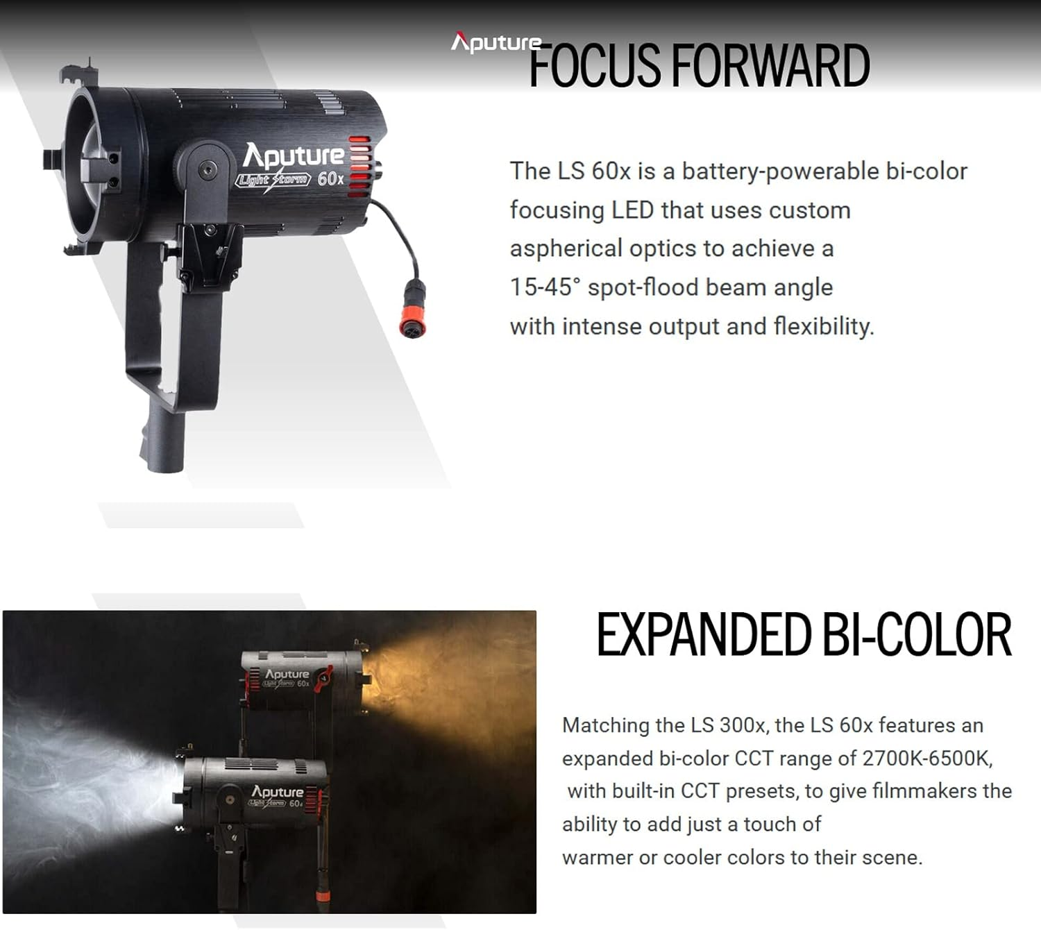 Aputure LS 60X LED Video Light,60W Bi-Color 2700~6500K Support App Control,Built-In Lighting Fx,Adjustable Bowens Mount Light for Photography,Outdoor Shooting