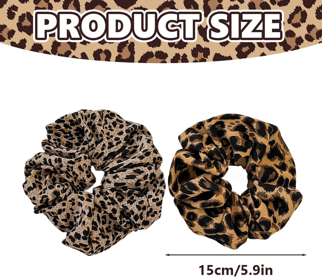 YUZNA 2 X Hair Bands for Women Strong Hold Extra Large Scrunchies for Thick Hair (Leopard Pattern) image number 5
