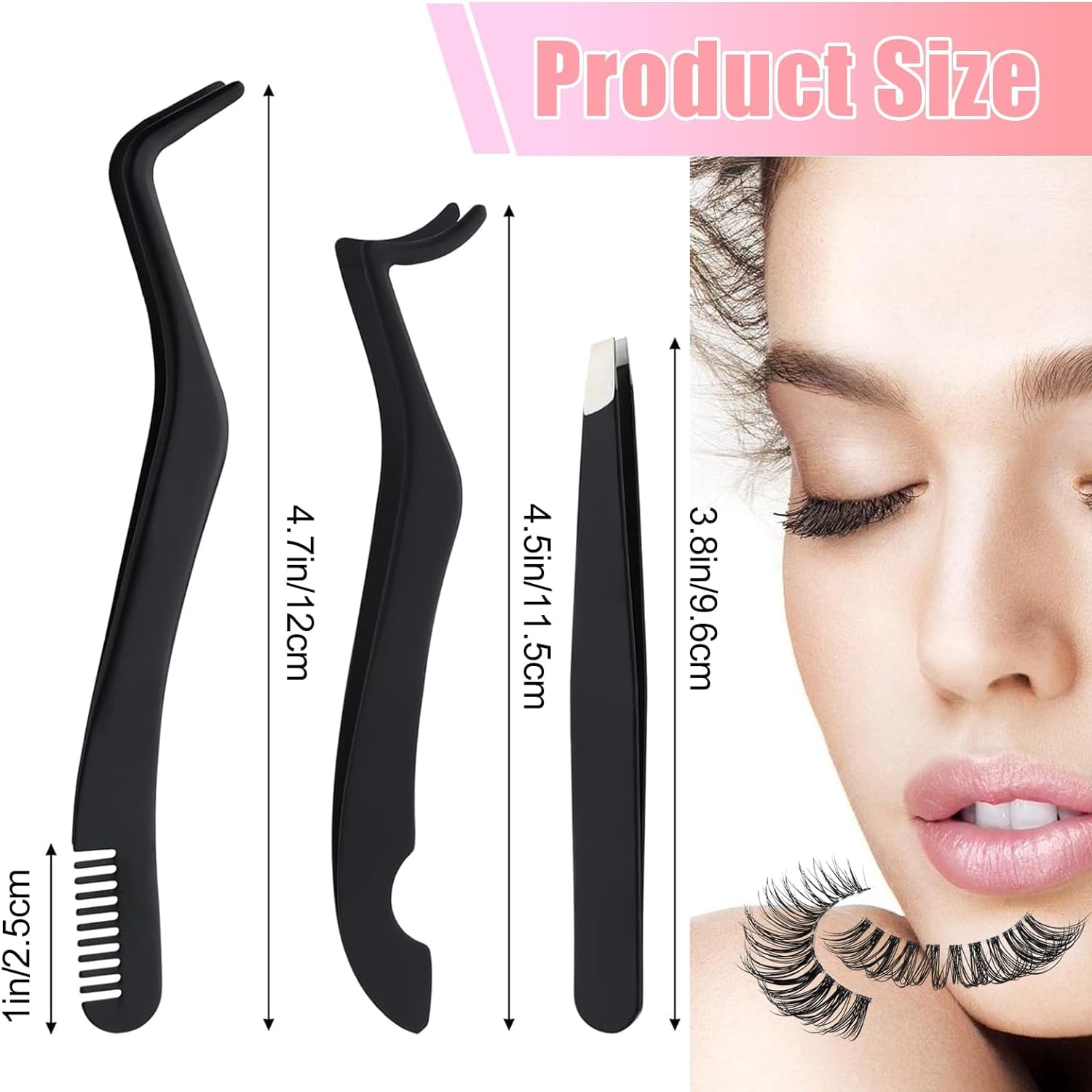 Eyelash Applicator Tool, 3 Pcs Stainless Steel Lash Tweezers, Lash Applicator Tool for Girls, Women, Makeup Artists (Black) image number 6