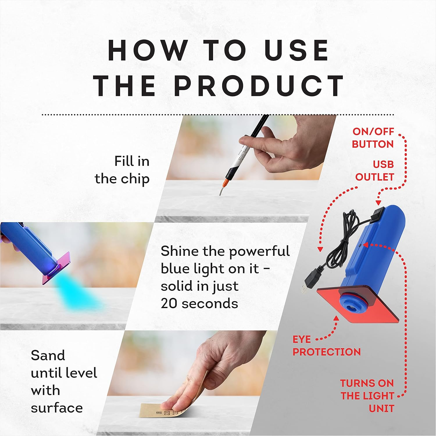 Granite, Marble & Stone Repair Kit - Fix Chips & Defects in Minutes Restore Tiles & Countertops with Ease for Quartz Corian Marble or Stone Flawless Results Every Time Repair up to 20 Chips image number 5