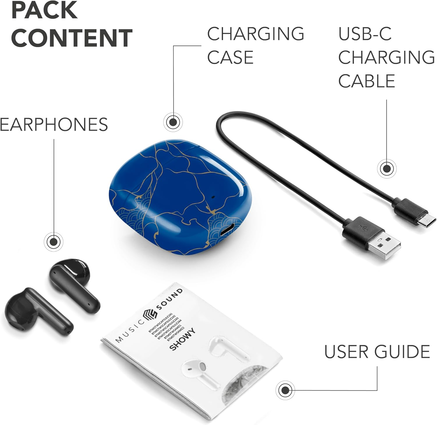 Music Sound - TWS Fantasy Bluetooth Headphones - Capsule Design - Wireless - Charging Case - Microphone - Playback Time up to 25 Hours - and Patterns image number 5