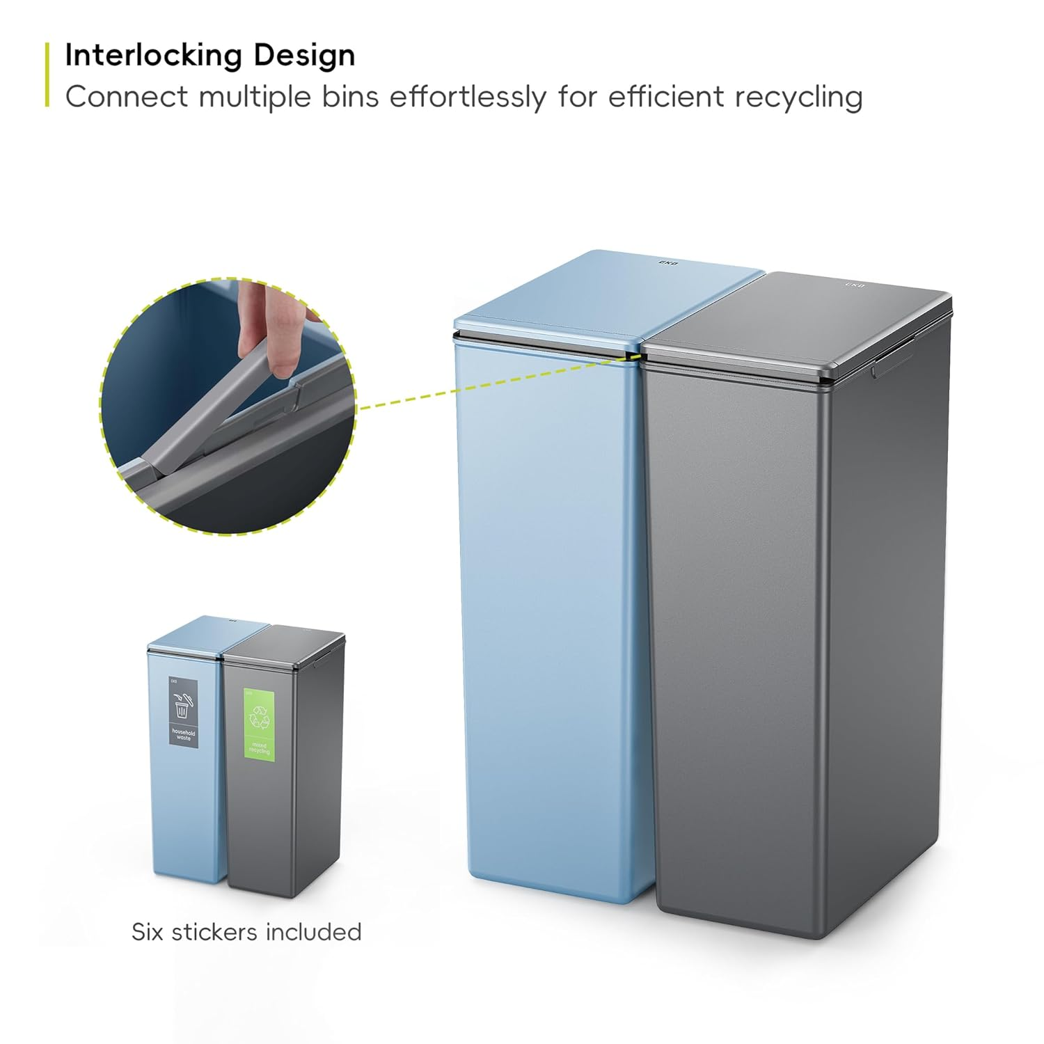 EKO - Morandi Kitchen Waste Bin - Plastic Touch Recycling Bin - Perfect for Kitchen and Home, Dark Grey, 40 Litres image number 2