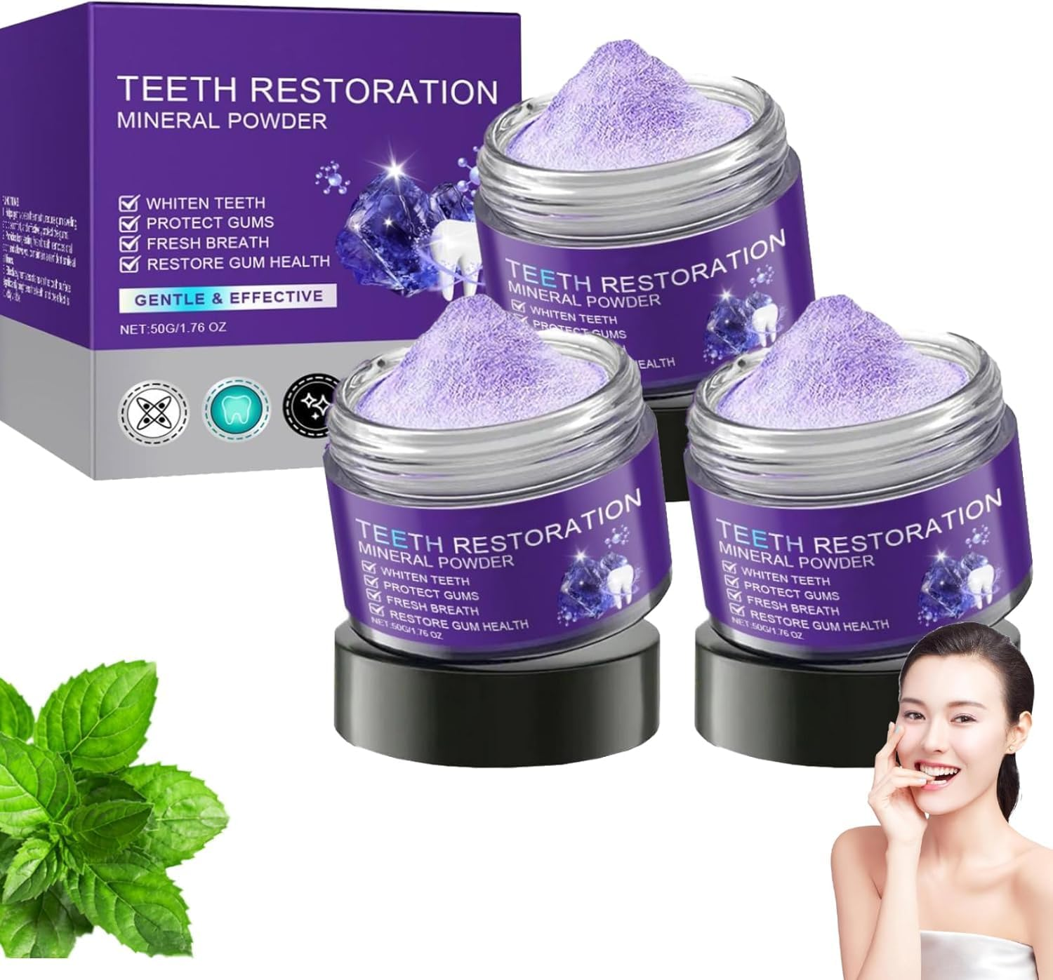 3-Pack Teeth Whitening & Strengthening Mineral Powder - Effective Dental Restoration image number 3