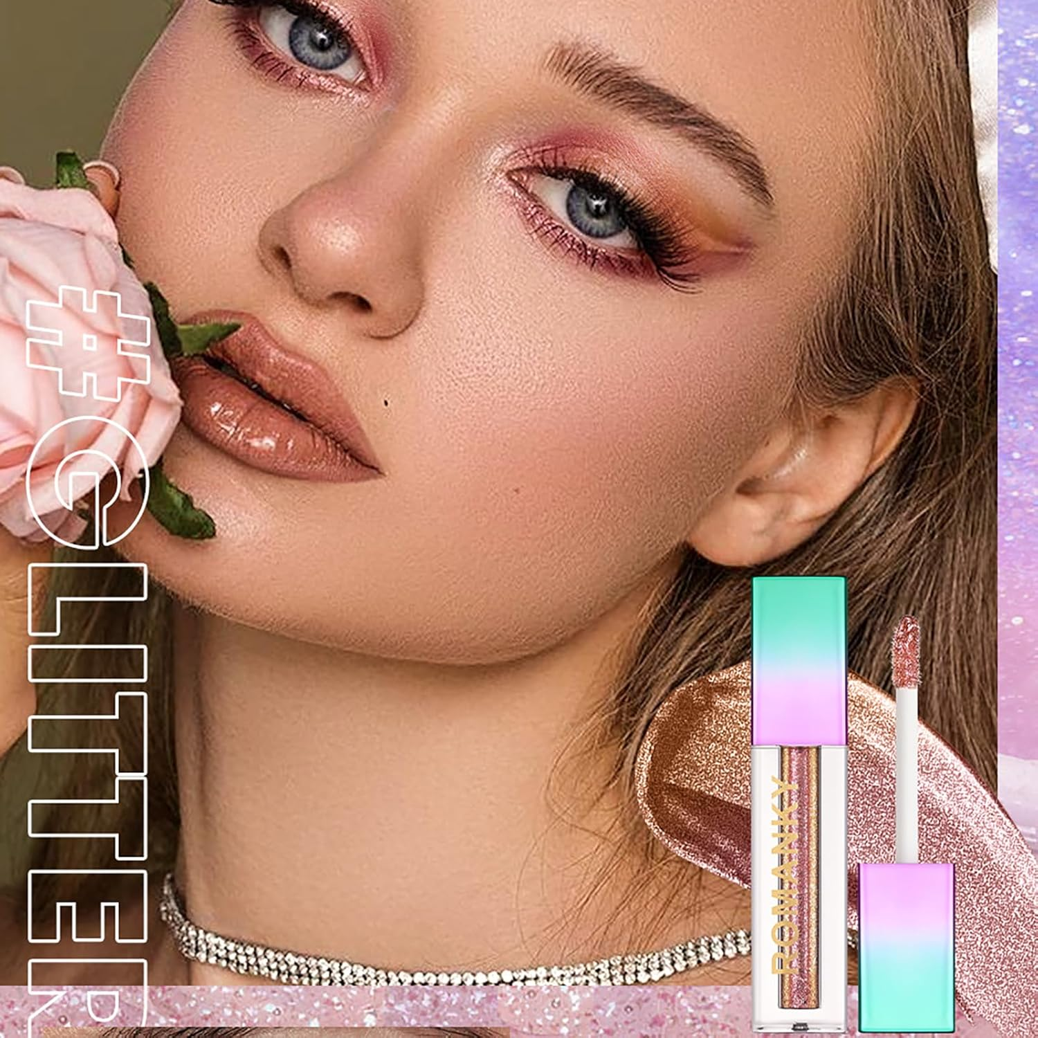 10 Pcs Liquid Glitter Eyeshadow, Metallic Shimmer Glitter Eyeshadow Sweatproof Makeup Set, Brightening Liquid Highlight, Diamond Glitter Liquid Eyeliner Pencil Face Body Glow Cosmetics for Girl image number 1