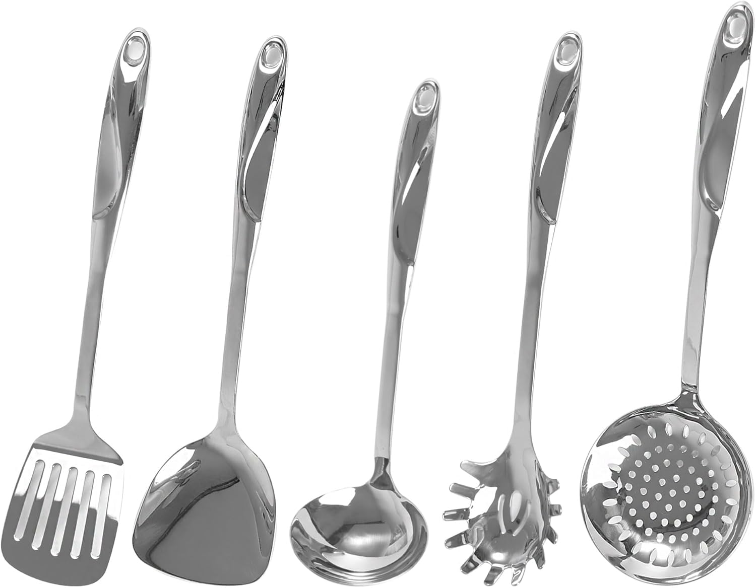 IMEEA 5-Piece Kitchen Utensils Set SUS304 Stainless Steel Cooking Utensils Set Includes Spatula, Soup Ladle, Slotted Spatula, Pasta Server & Skimmer image number 5