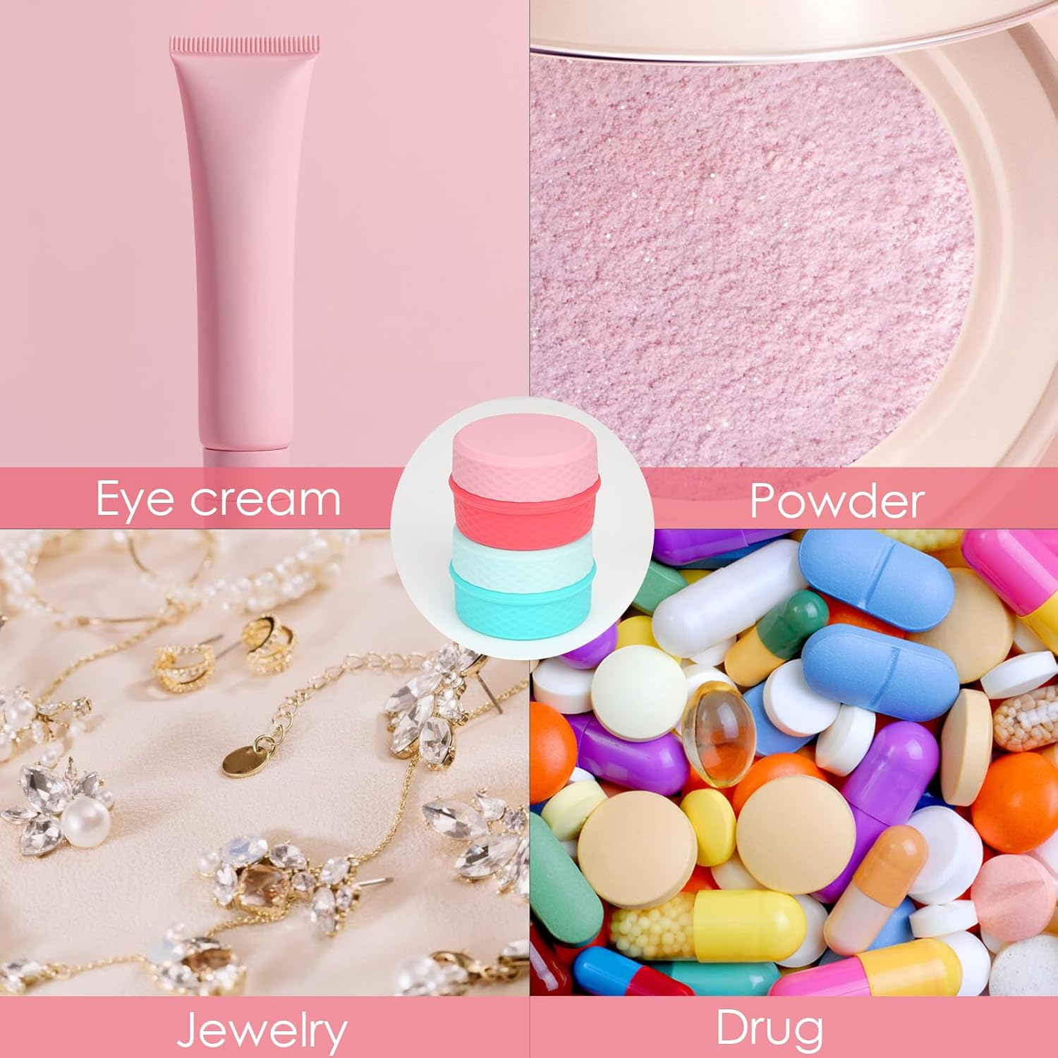 2 Pack Silicone Makeup Containers, Leak-Proof Travel Cosmetic Jars for Creams with Lid, Travel Essentials Accessories for Toiletries (Blue, Pink) image number 2