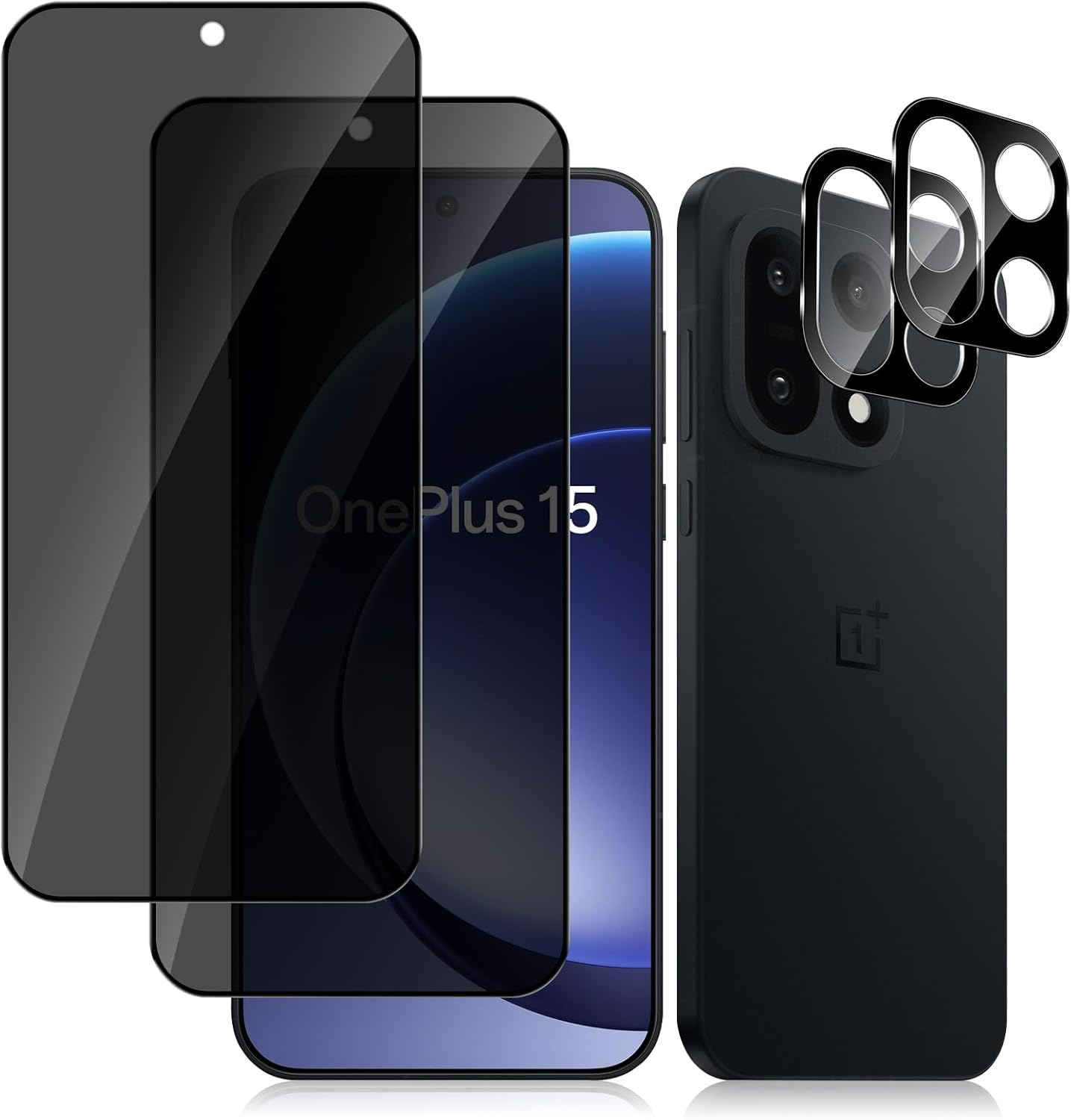 Heeyeal Privacy Screen Protector + Camera Protection Compatible with Oneplus 15 5G, Tempered Glass Anti-Spy Film, [2 + 2 Pieces] 9H Hardness Anti-Spy Privacy Screen Protector for Oneplus 15 5G