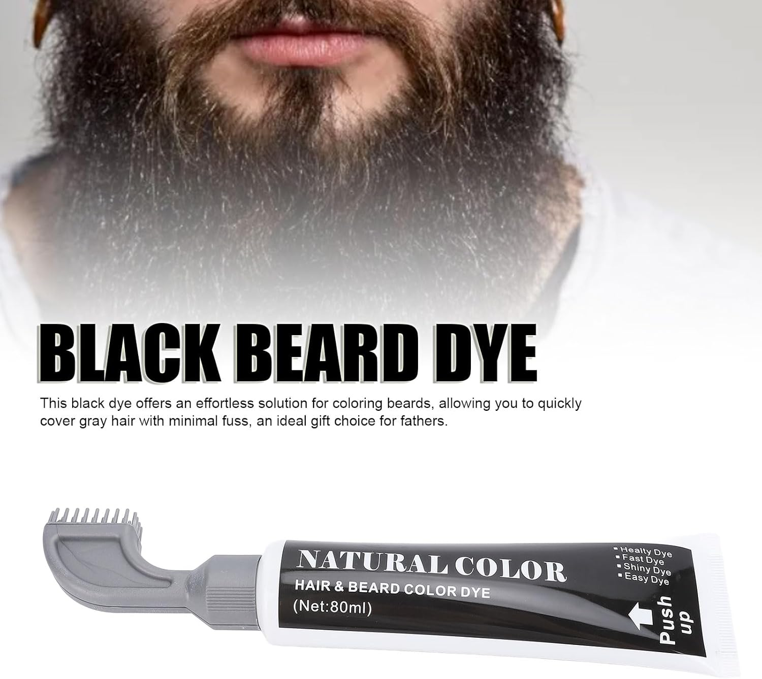 Beard Dye Shampoo, 80Ml Beard Dyeing Comb Black Beard Dye Shampoo for Mustache Long Lasting Black Beard Dye for Men image number 6