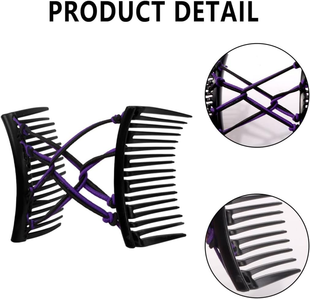 Chanaco 6Pcs Elastic Magic Hair Comb Clips for Thick, Curly, Wavy Hair - Brown, Black, Red, Purple, Blue, Rose Red - Women'S Fashion Vintage Hairstyle image number 6