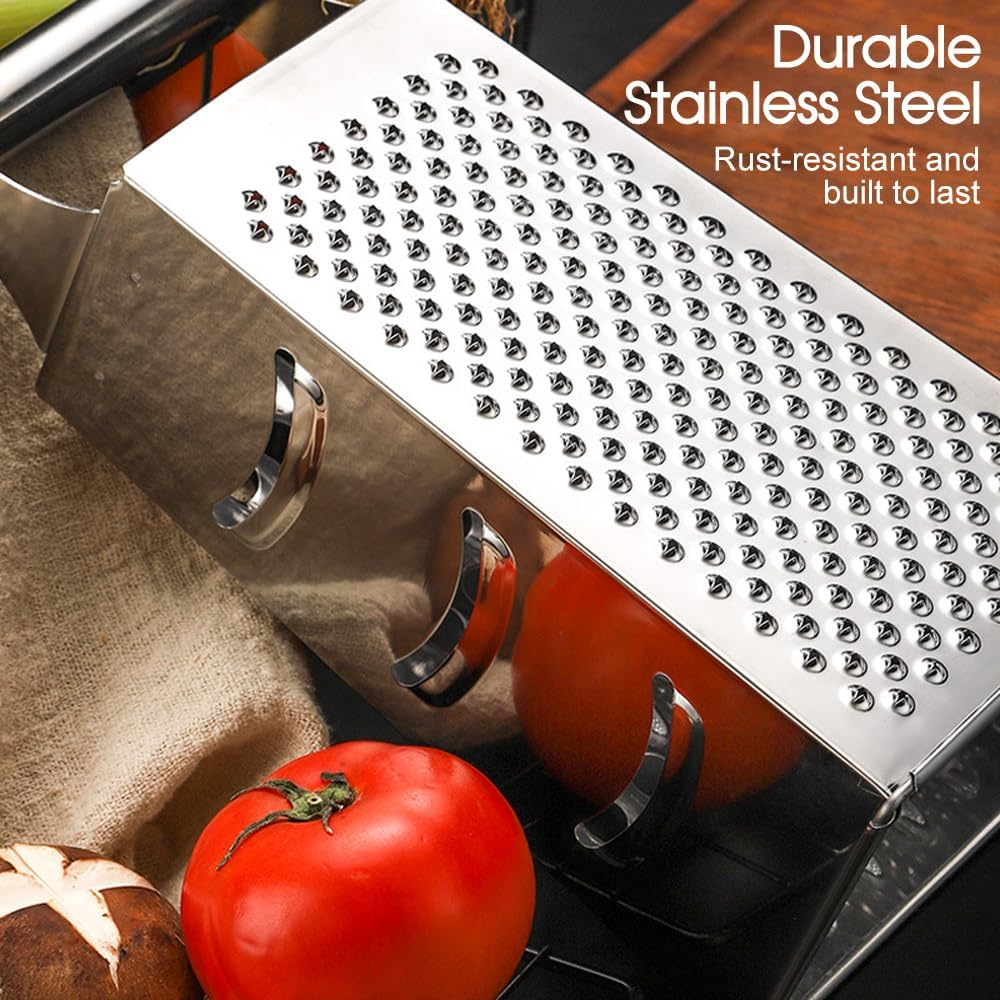 Leona Co Stainless Steel 4-Way Box Grater for Cheese, Vegetables, and Fruits &ndash; Multipurpose Kitchen Grater 9X6.8X21.4Cm (1) image number 3