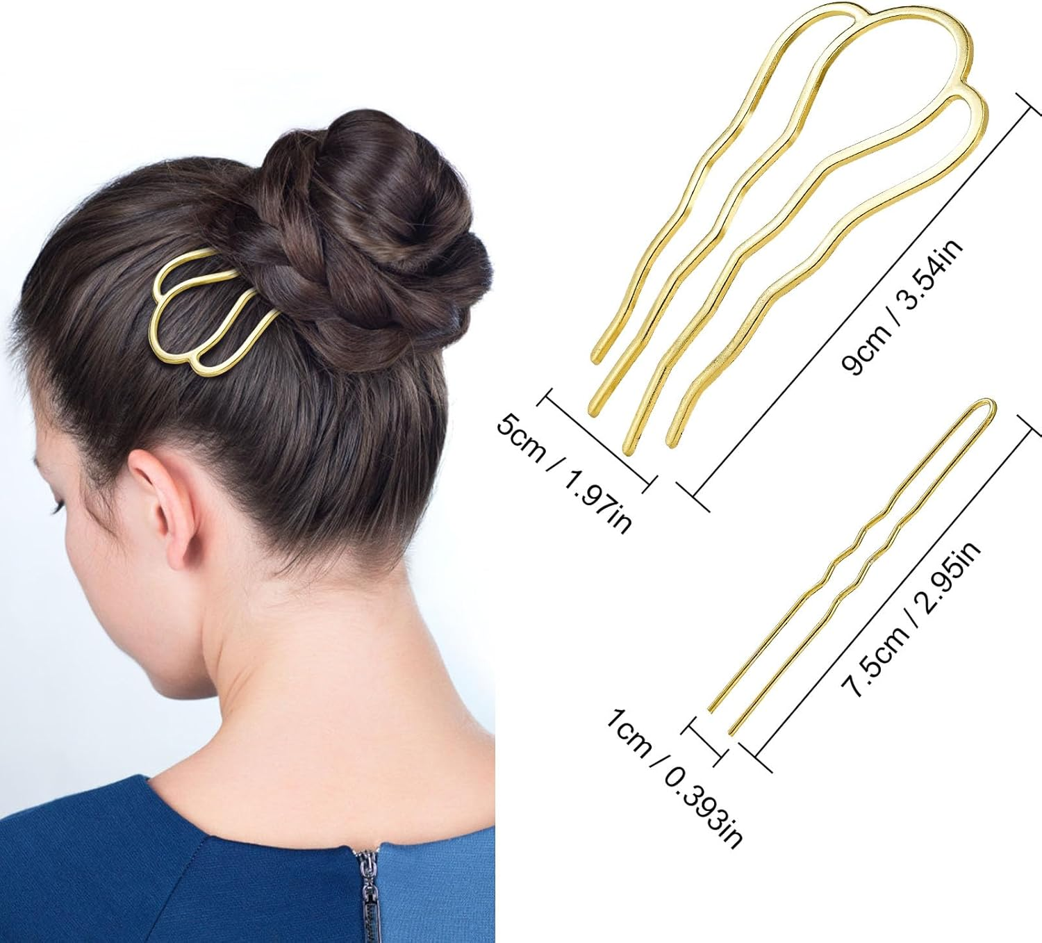 18 Piece Metal Hair Fork Clip Hair Side Combs U-Shaped Metal Hair Pins for Buns 4 Prong Hair Updo U-Shape Hair Sticks for Women Hair Styling Tool Accessories (Silver, Gold and Rose Gold) image number 2