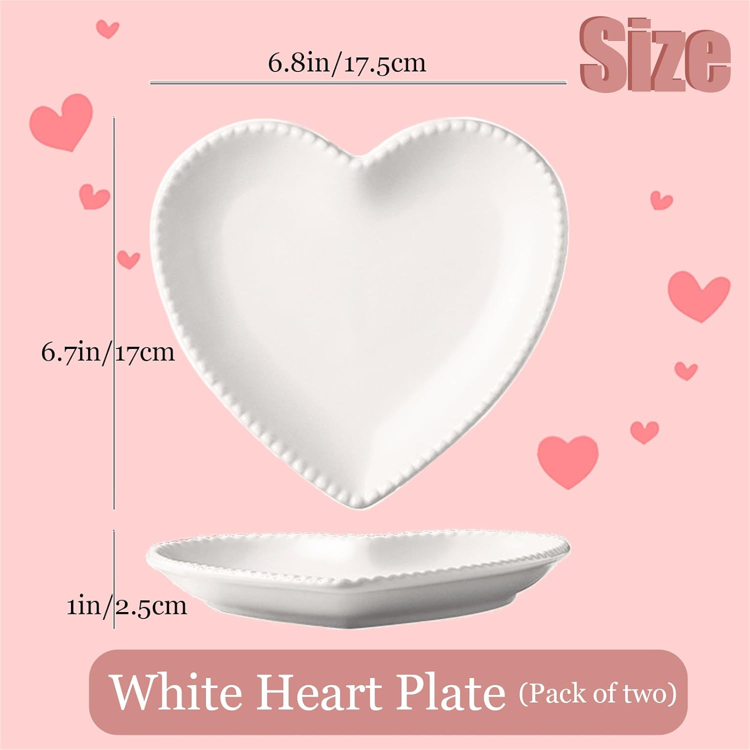 MLKLDOU Heart Shaped Dinner Plates 2Pcs, Ceramic Construction, 6.5 Inch Appetizer Plates Set for Home Kitchen Wedding Birthday Party Decor - Pink image number 6
