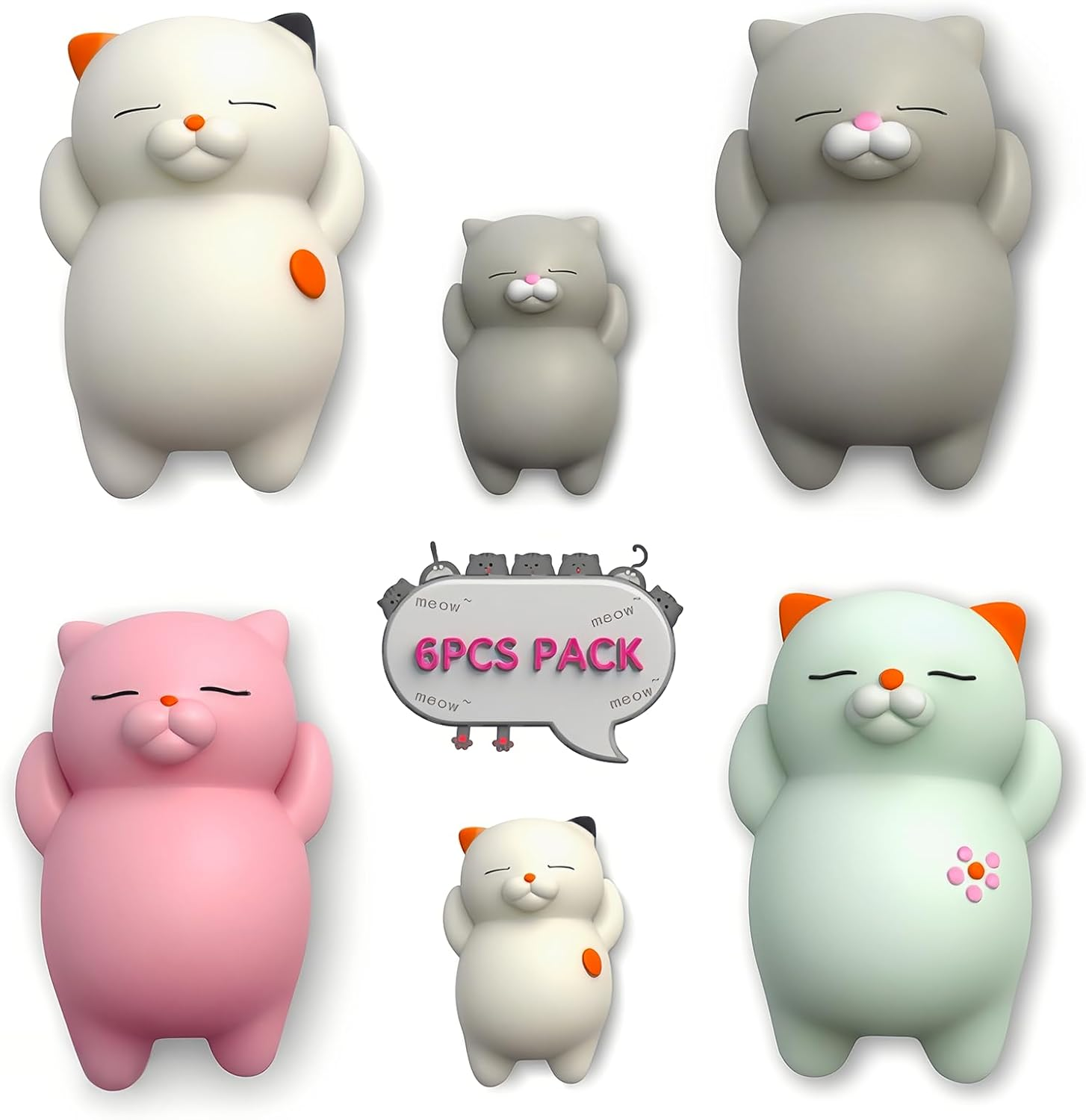 6Pcs Mochi Squishy Toys,Kawaii Squishies,Valentines Gift Birthday Party Favors for Kids Boys Girls Adults Mini Kawaii Loot Bag Fillers,Super Large Size for Maximum Fun image number 4