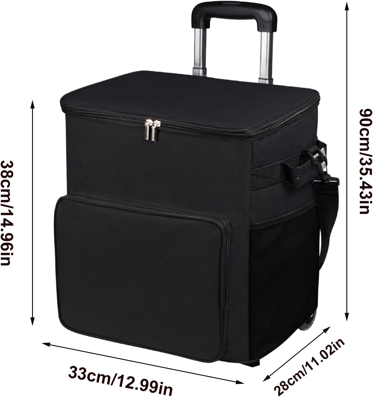 Cooler with Wheels - Soft-Sided Ice Chest,Trolley Cart with Handle 35L Insulated Leakproof Travel Bag for Outdoor Patio Picnic Camping Shopping - Black image number 2