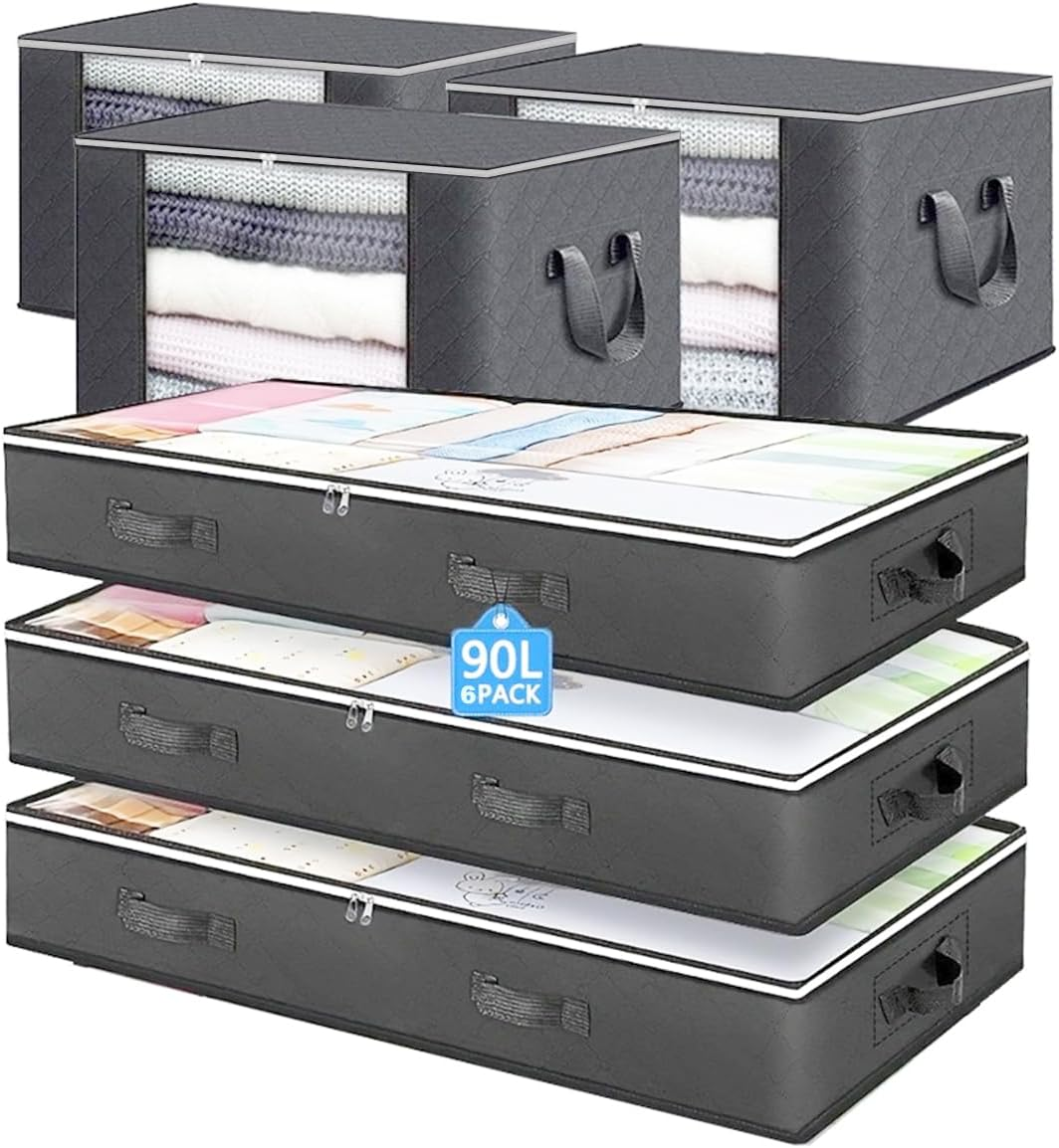 Clothes Storage, under Bed Storage, Two Thickened Sizes Clothing & Closet Storage, Large Capacity Can Hold Quilts, Bed Linen, Clothes, Trousers (6 PCS) image number 1