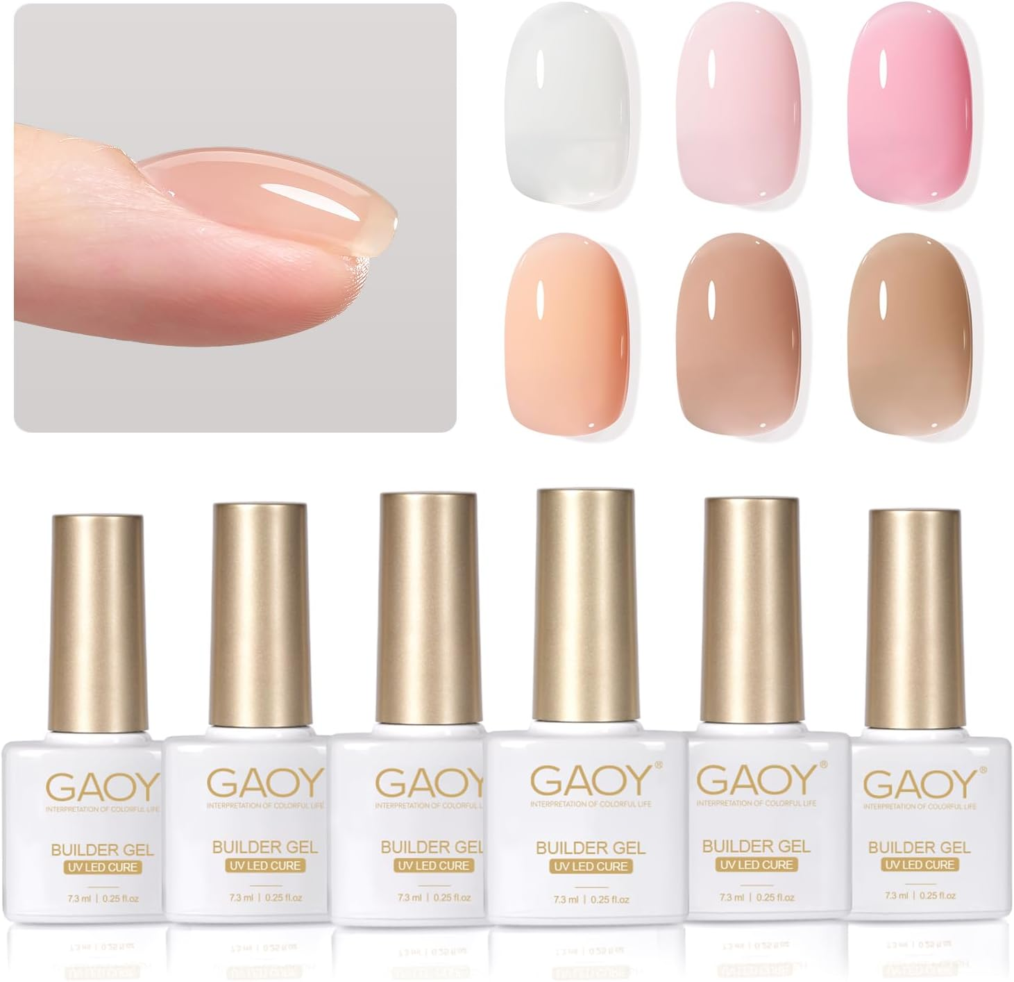GAOY 6 Colors Builder Gel Set for Nails, Milky White Pink Nude Sheer Jelly Nail Strengthener, Soak off Nail Extension Hard Gel, Yummy Jelly, Base Coat Top Coat Needed