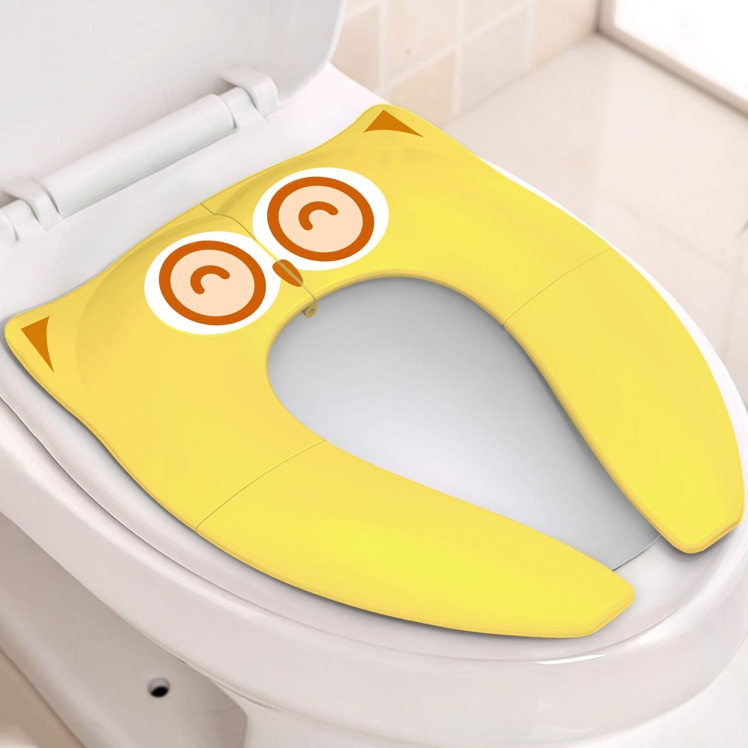 Gimars Upgrade Folding 6 Large Non Slip Silicone Pads Travel Portable Reusable Toilet Potty Training Seat Covers Liners with Carry Bag for Babies, Toddlers and Kids, Yellow
