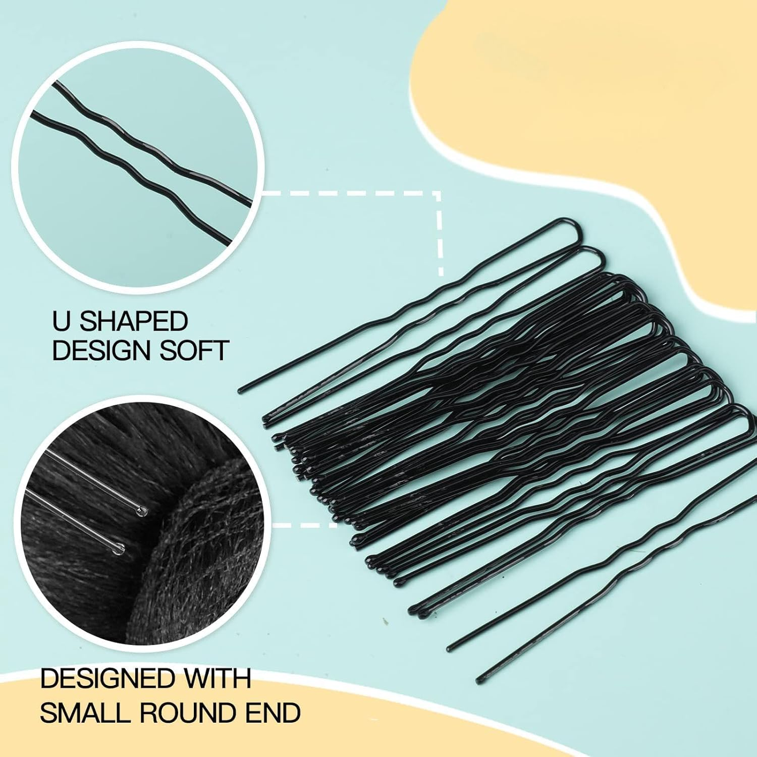 HIGHROCK 20PCS Hair Nets Buns and 50PCS U Shaped Hair Pins, Individual Package Invisible Nets Elastic Edge Mesh and 6Cm Pins for Women Girls Ballet Bun (BLACK)