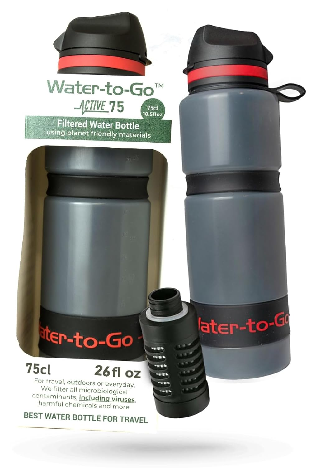 Water to Go Water Purifier Filter Bottle (ACTIVE 26Oz/75Cl) - Perfect for Hiking Camping Travel and Survival