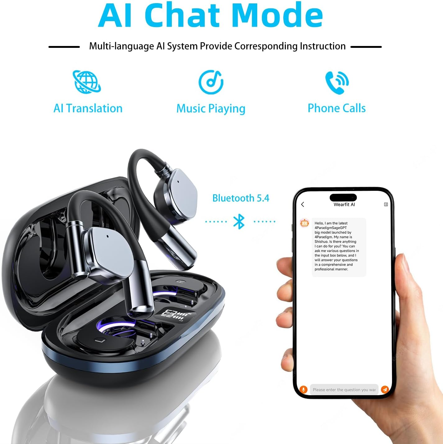 AI Translation Earbuds Real Time 164 Languages Translator Earbud 3 In-1 Bluetooth 5.4 Audifonos Traductores Ingl&eacute;s Espa&ntilde;ol Translating Device for Travel Business Leaning Ios & Android Compatible image number 1