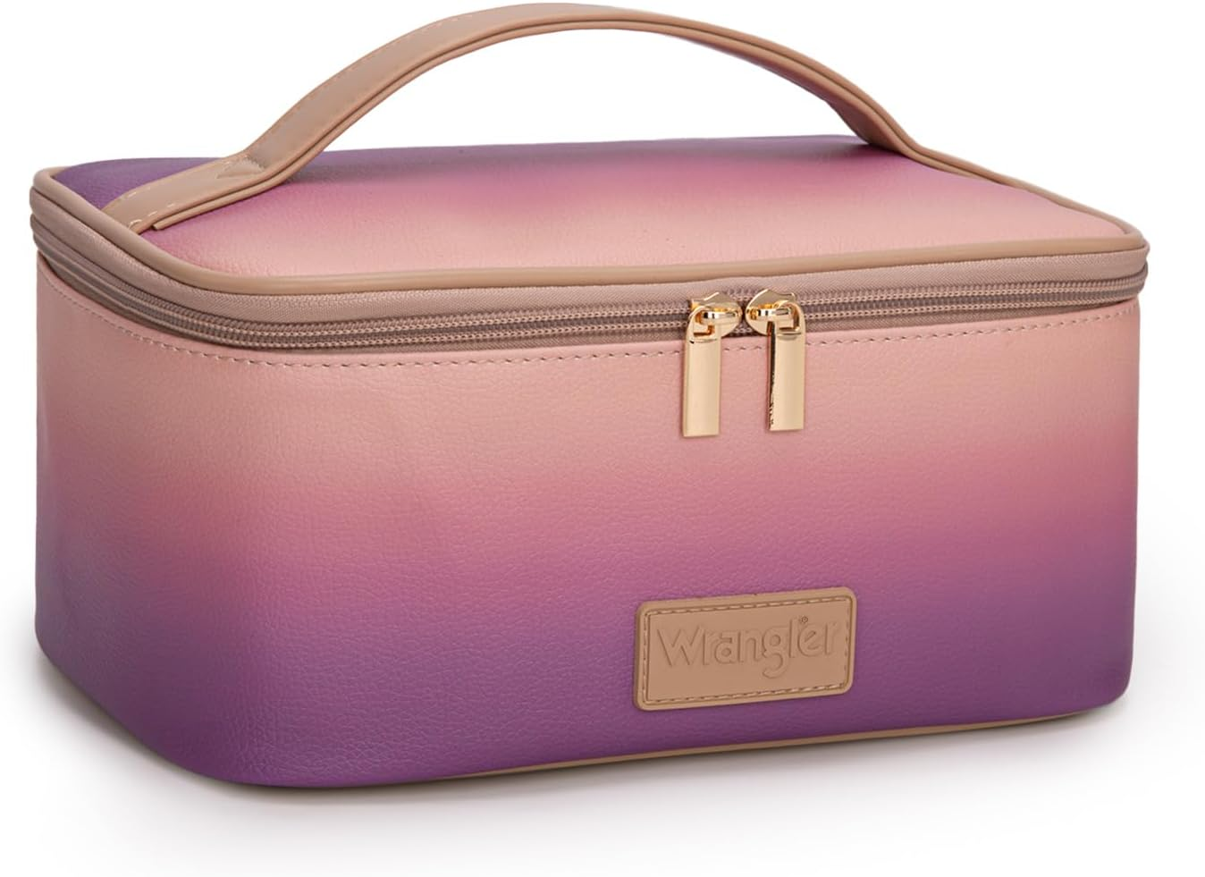 Montana West X Wrangler Travel Makeup Bag 2Pcs Set Large Cosmetic Bag with Makeup Brush Holder Portable Make up Organizer Toiletry Bag with Divider and Handle for Women, Purple, Large image number 5