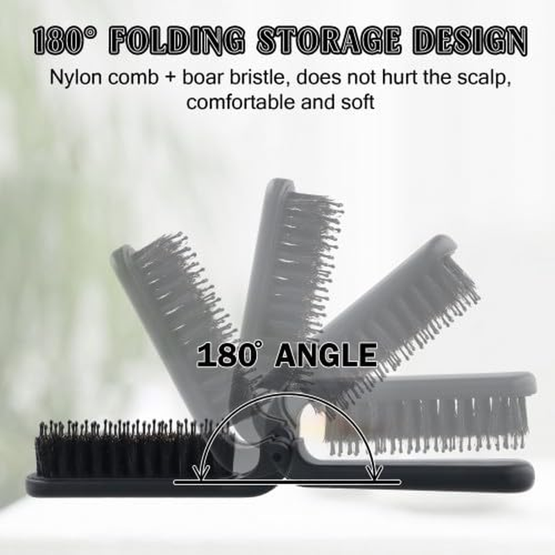 Sleek Bun Boar Bristle Brush, Mini Hair Brush, Foldable Boar Bristle Brush, Curl Brush, Portable Comb, Hair Brush Wild Boar Bristles for Travel and Travel image number 3